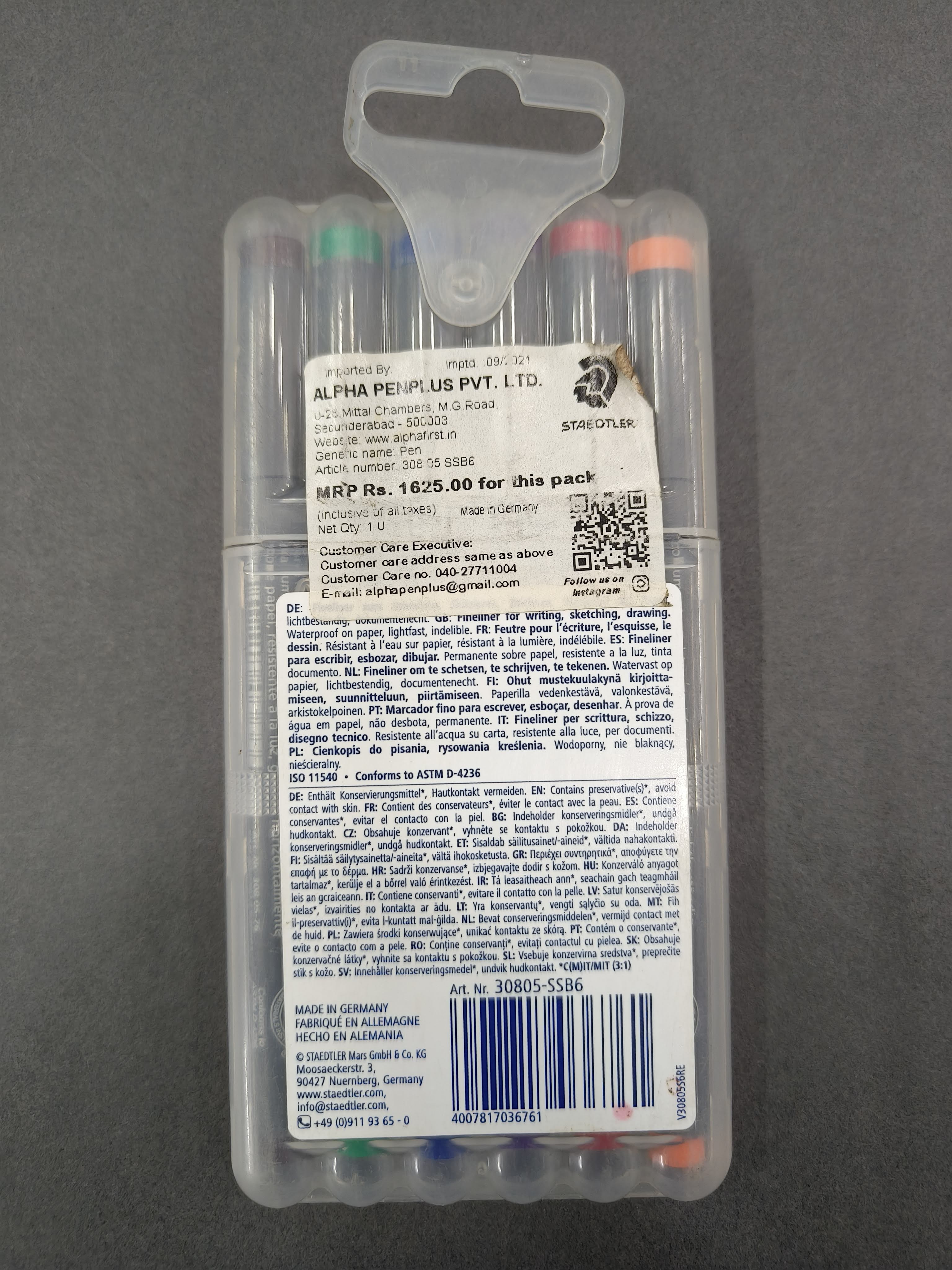 Staedtler Coloured 0.5 mm Pigment Liner Pens Set - Pack of 6