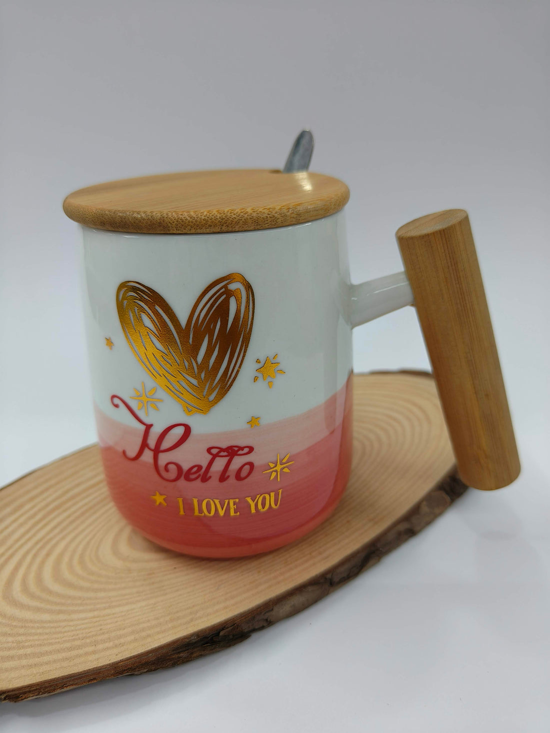 Valentine Special Ceramic Coffee Tea Cup Mug with Wood Lid and Handle | Romantic Love Mug for Couples |  Anniversary & Valentine’s Day Gift