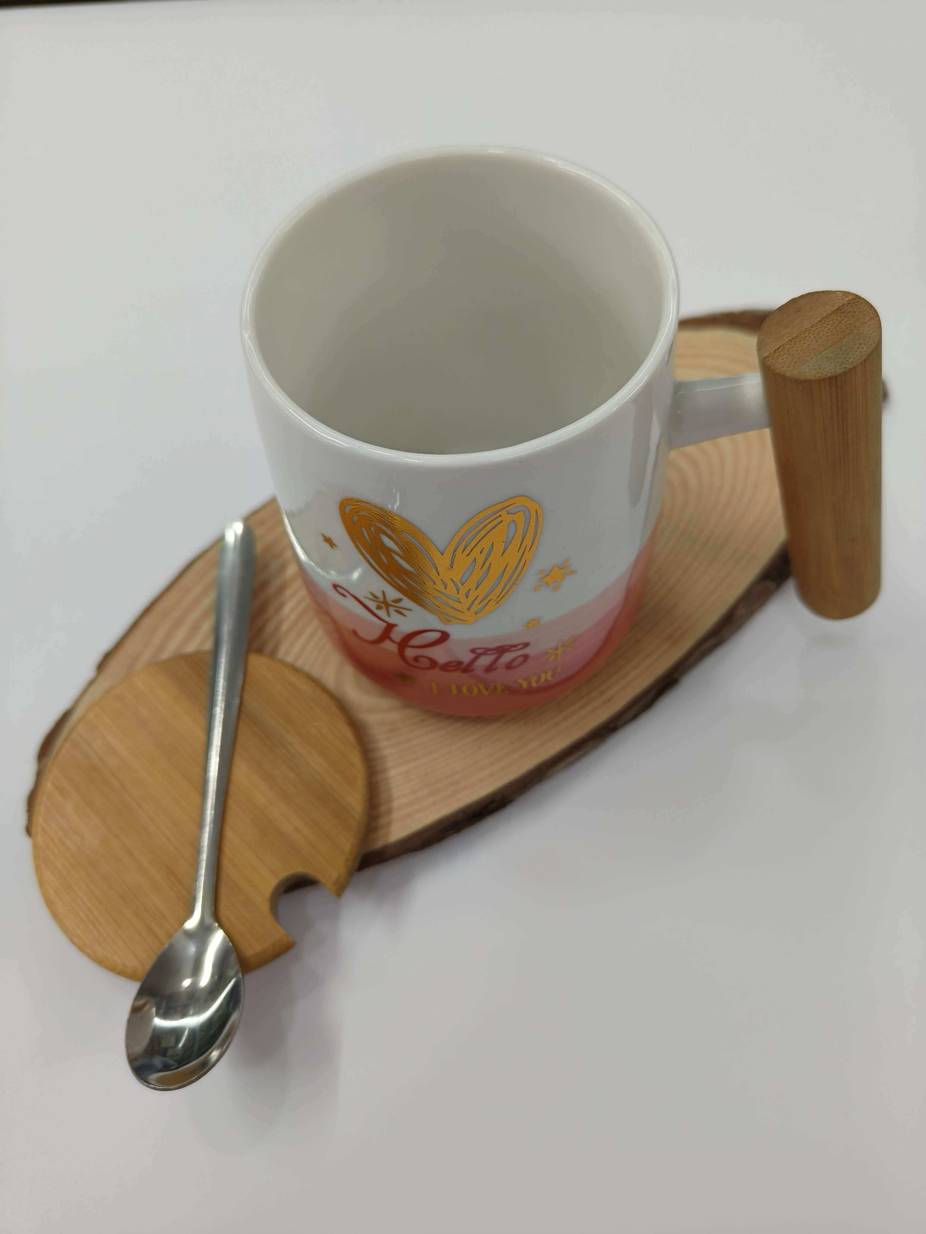 Valentine Special Ceramic Coffee Tea Cup Mug with Wood Lid and Handle | Romantic Love Mug for Couples |  Anniversary & Valentine’s Day Gift