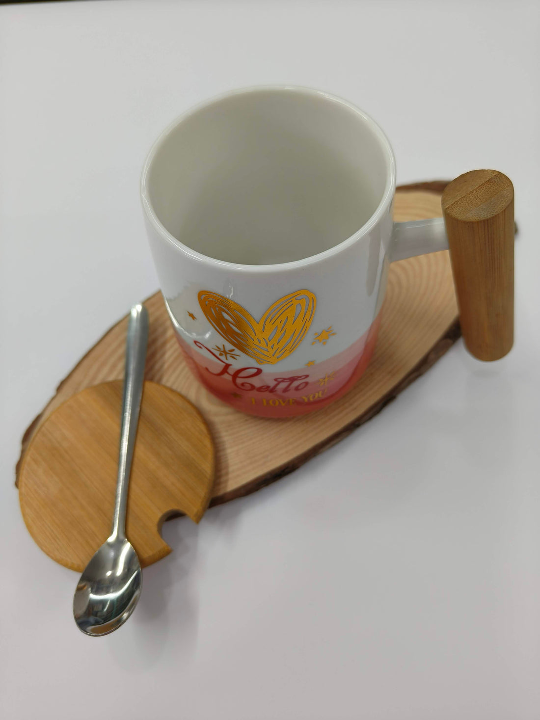 Valentine Special Ceramic Coffee Tea Cup Mug with Wood Lid and Handle | Romantic Love Mug for Couples |  Anniversary & Valentine’s Day Gift