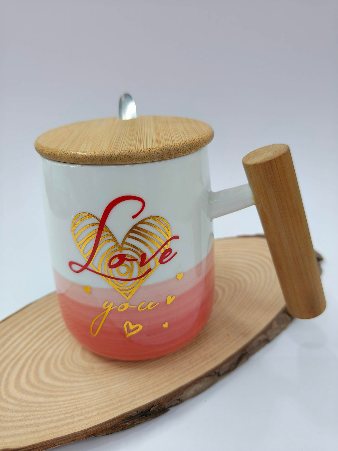Valentine Special Ceramic Coffee Tea Cup Mug with Wood Lid and Handle | Romantic Love Mug for Couples |  Anniversary & Valentine’s Day Gift