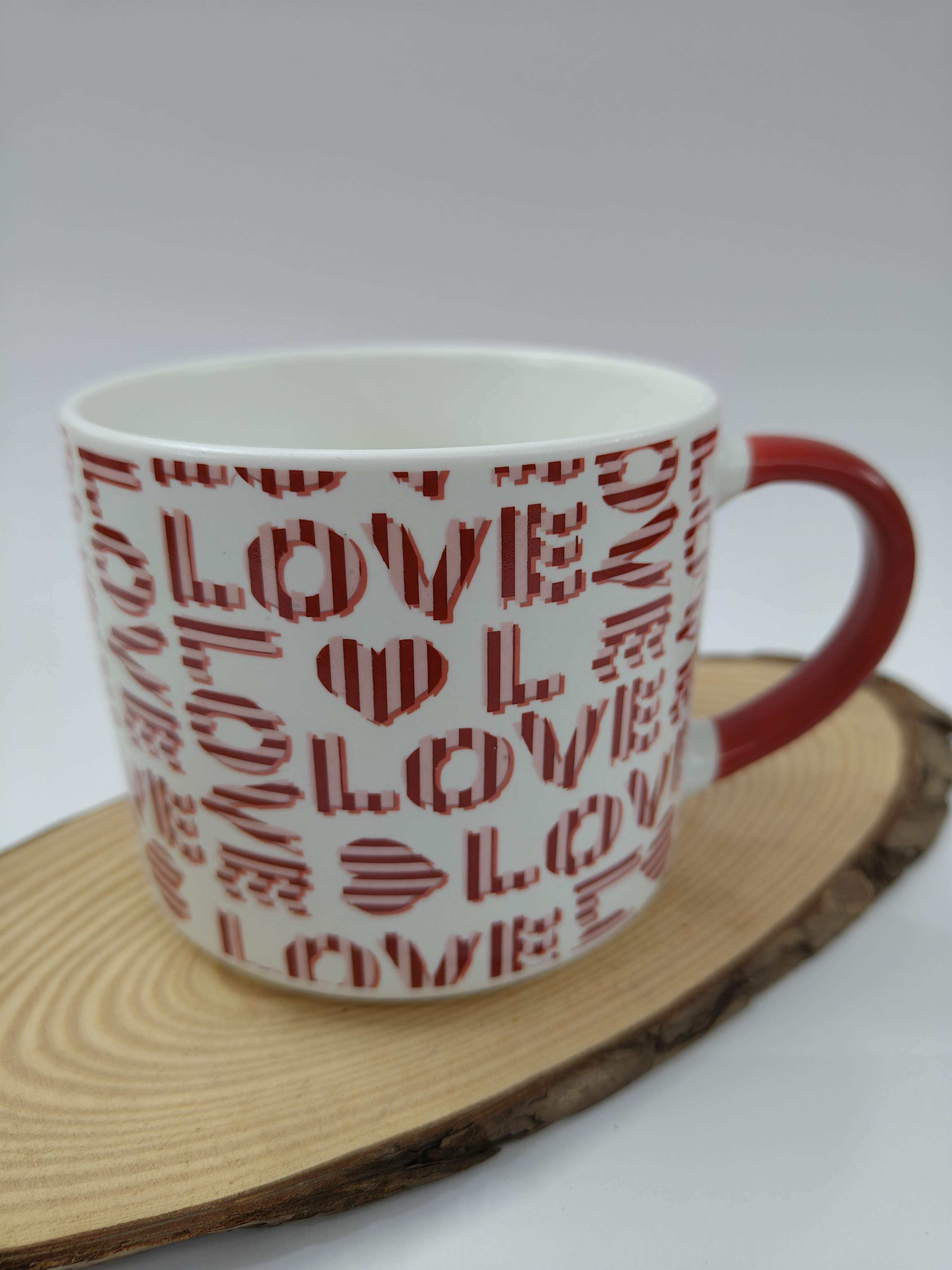 Romantic Red Pink Big Size Mug | Valentine's Day Gift Idea | Special Ceramic Mug for Your Beverages | 450 ml