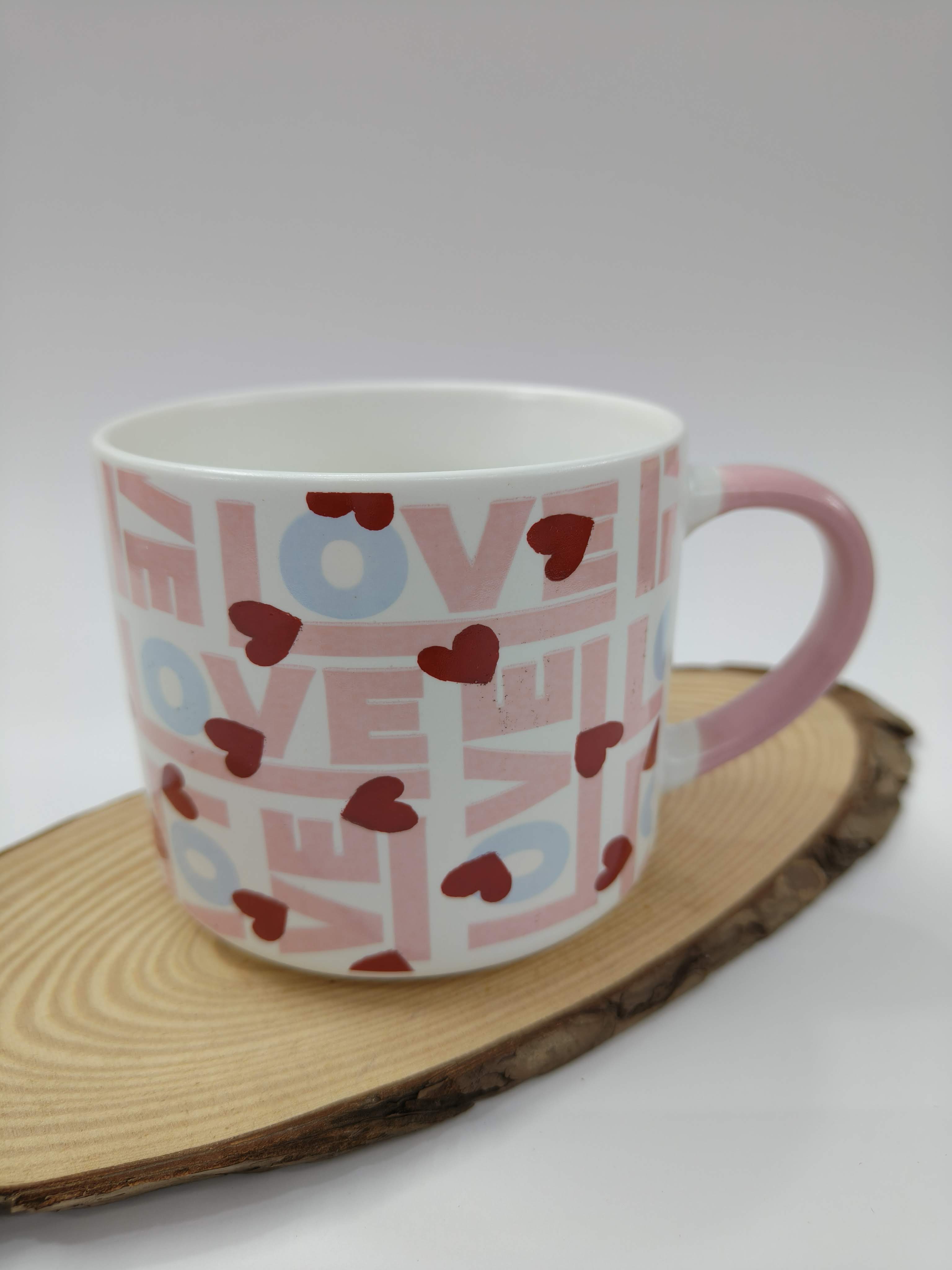 Romantic Red Pink Big Size Mug | Valentine's Day Gift Idea | Special Ceramic Mug for Your Beverages | 450 ml