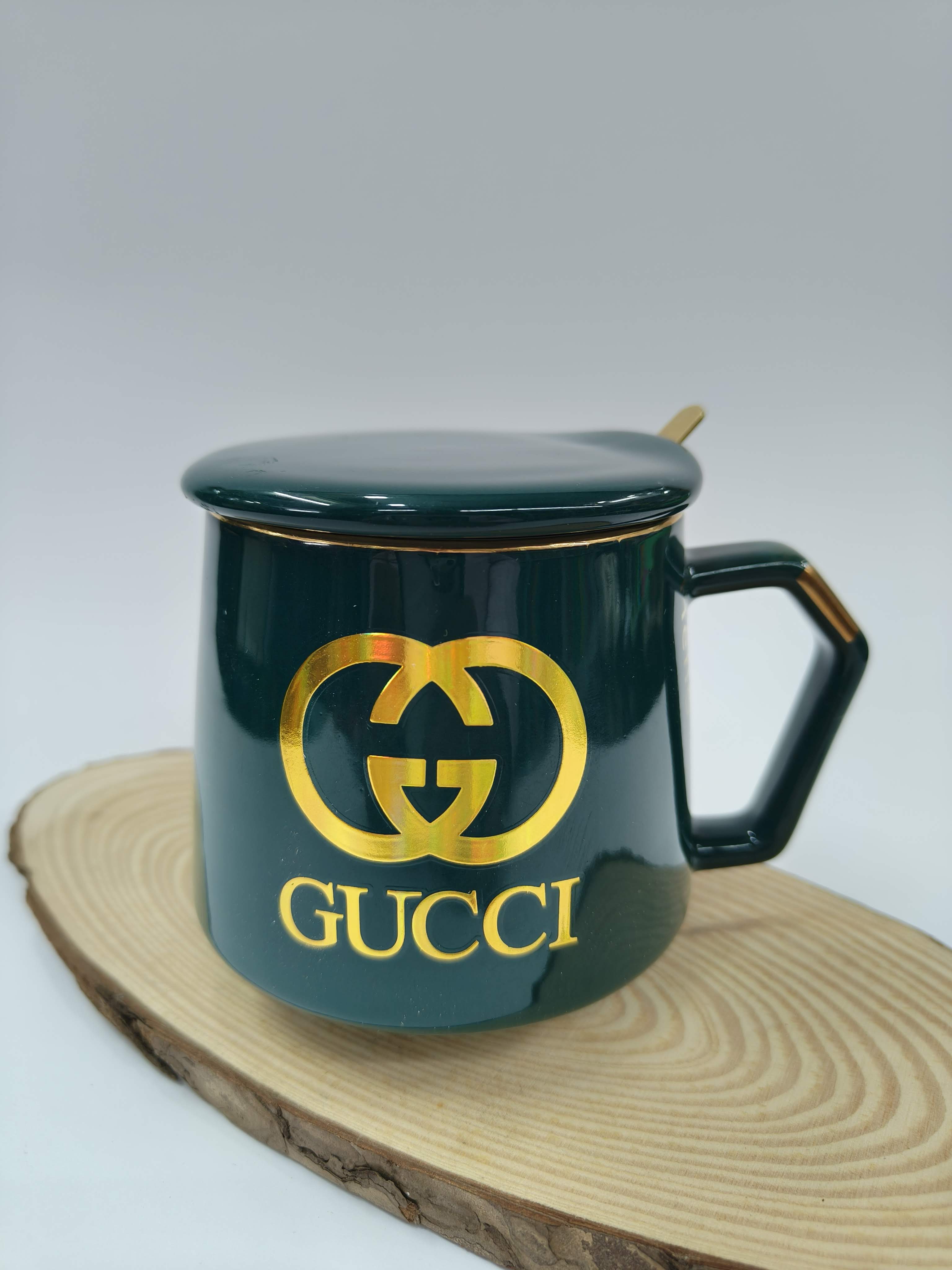 Premium Ceramic Coffee Mug with Lid and Spoon | Golden Rim 350 ml Mug | Classy Gifting Choice