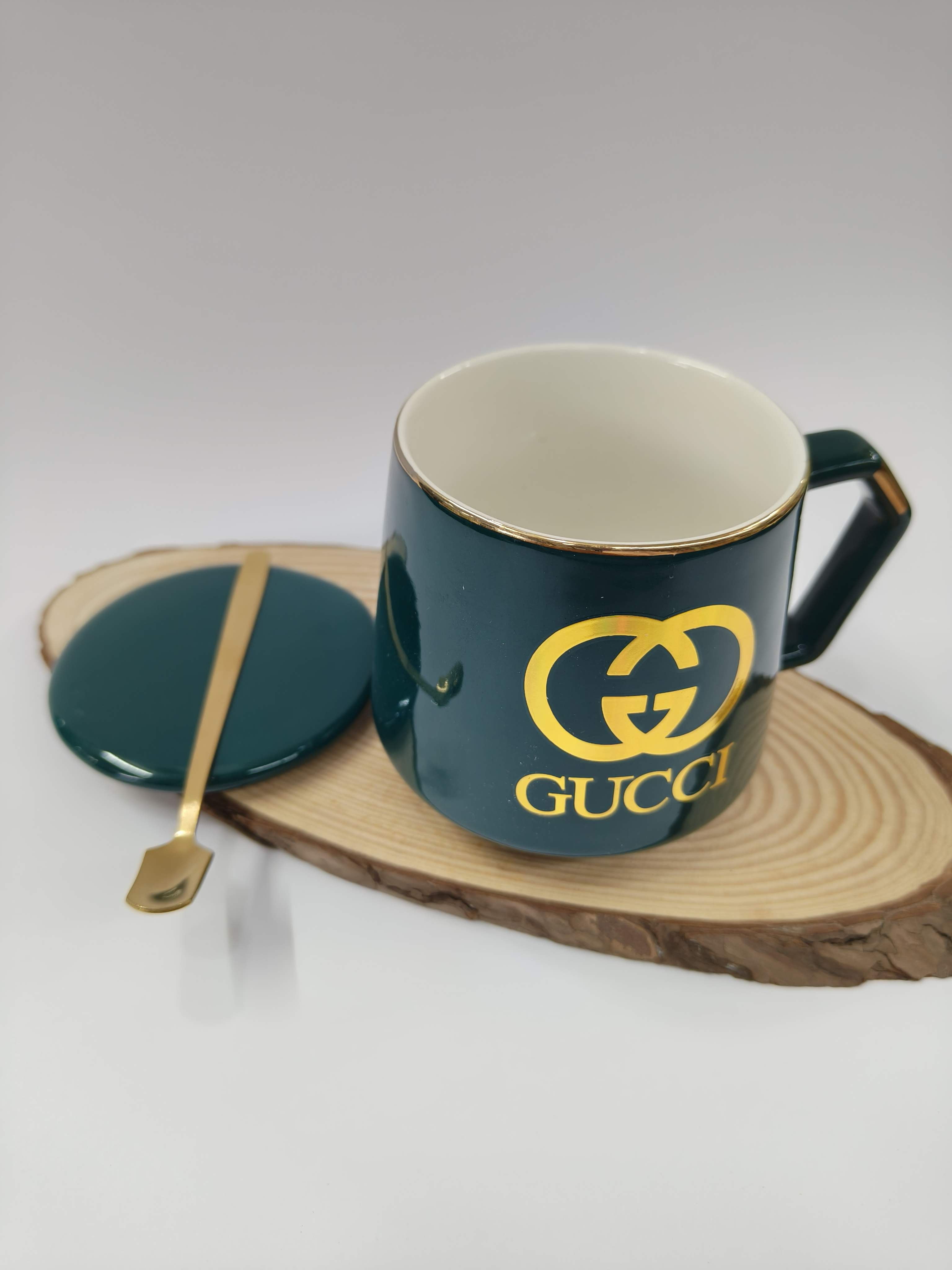 Premium Ceramic Coffee Mug with Lid and Spoon | Golden Rim 350 ml Mug | Classy Gifting Choice