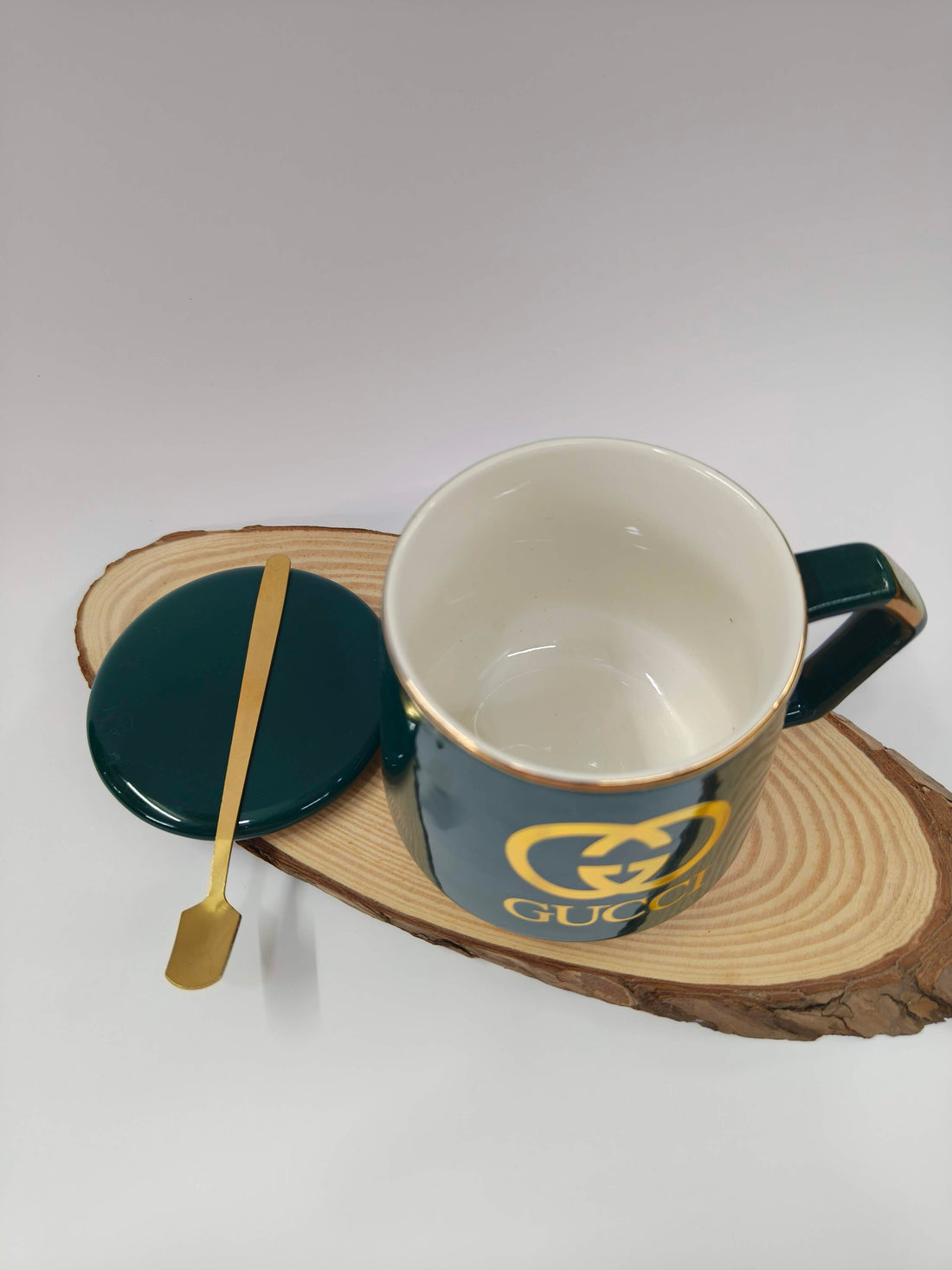 Premium Ceramic Coffee Mug with Lid and Spoon | Golden Rim 350 ml Mug | Classy Gifting Choice