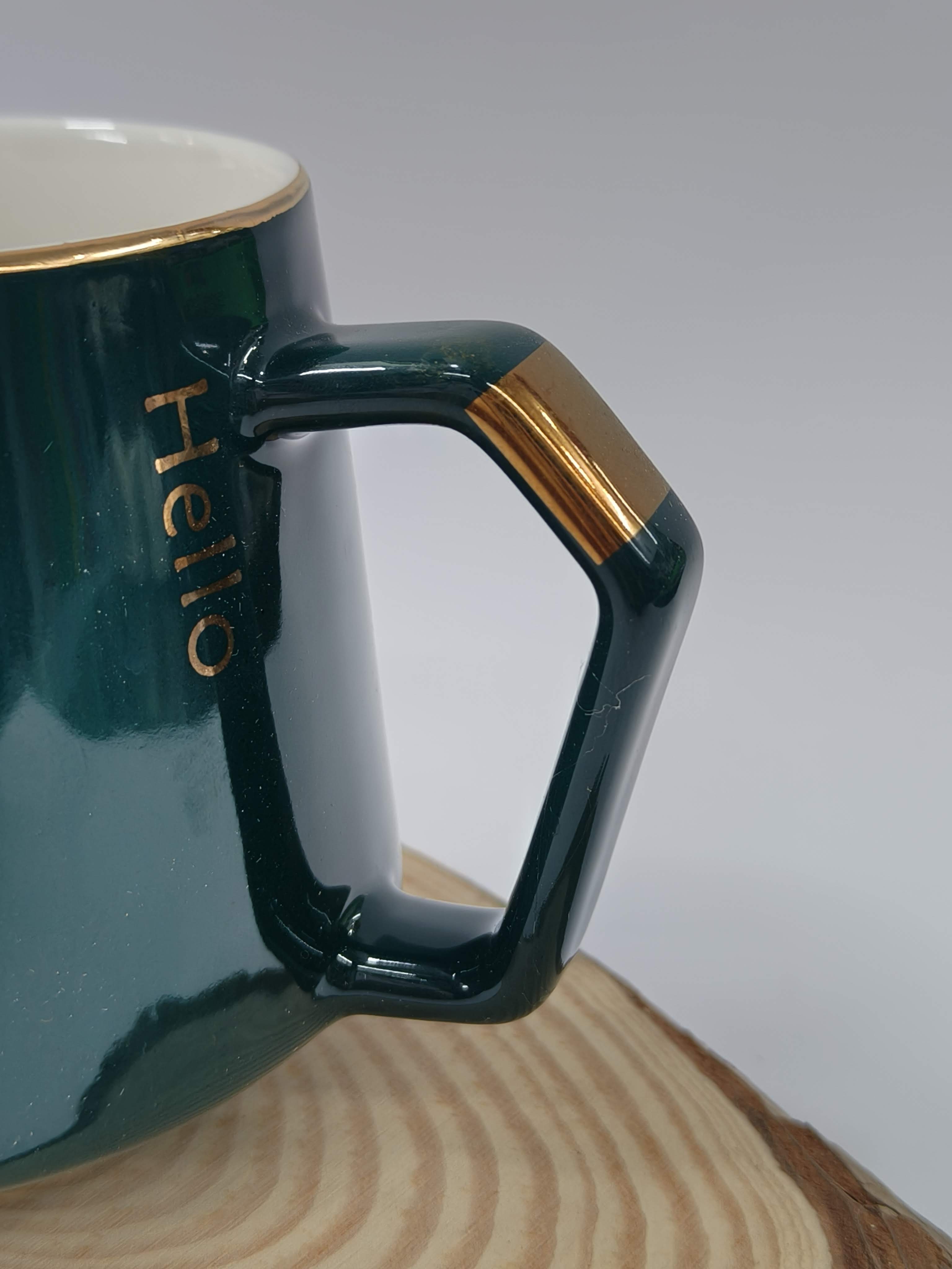 Premium Ceramic Coffee Mug with Lid and Spoon | Golden Rim 350 ml Mug | Classy Gifting Choice