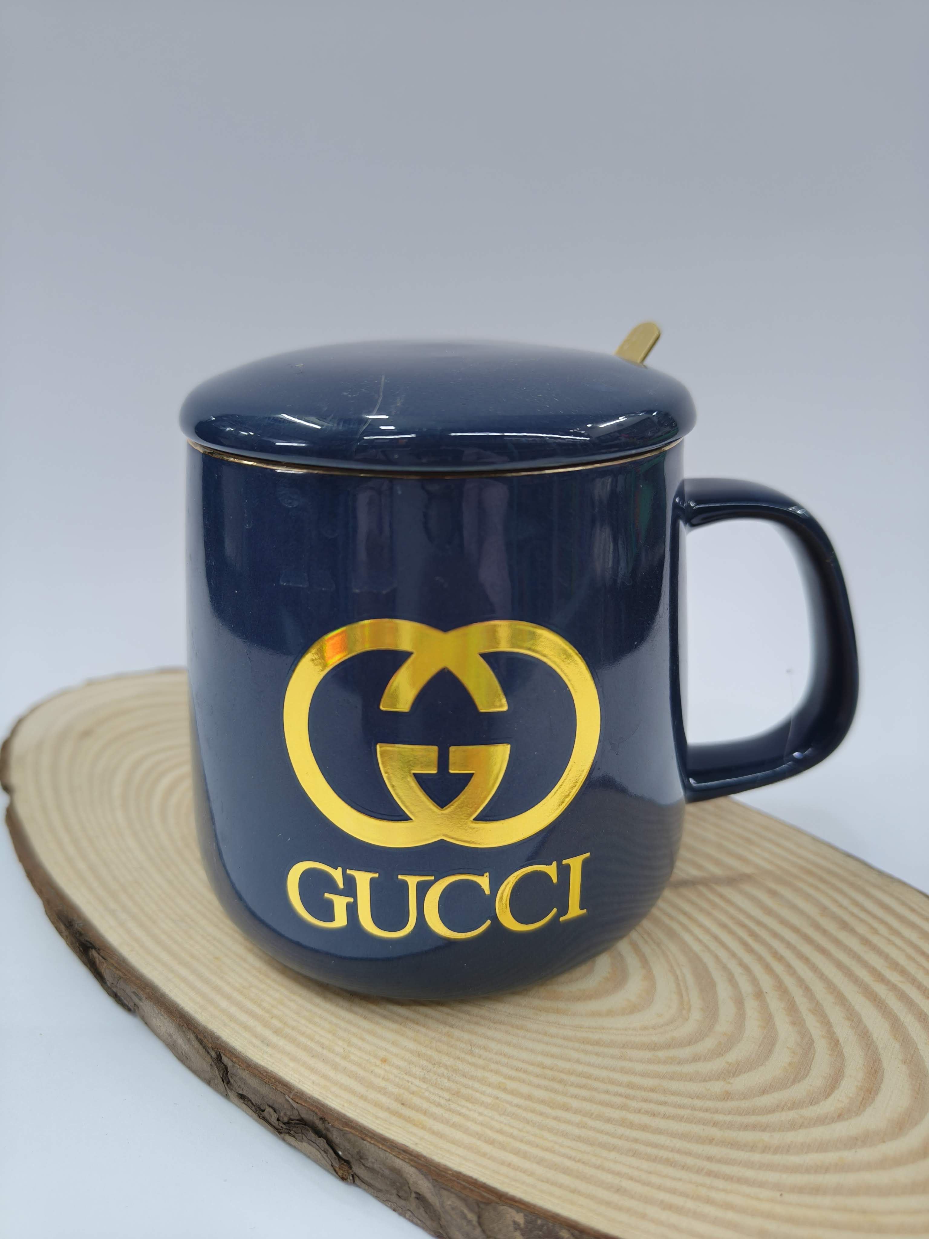 Premium Ceramic Coffee Mug with Lid and Spoon | Golden Rim 350 ml Mug | Classy Gifting Choice