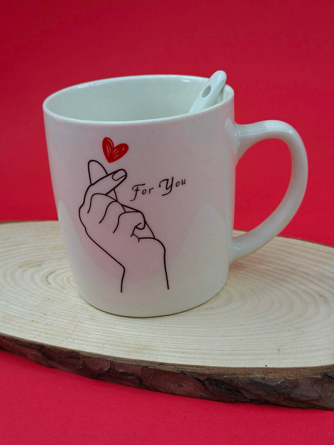 Romantic Finger Heart and Infinity Tea Coffee Mug For Your Valentine | Ceramic Mug with Ceramic Spoon
