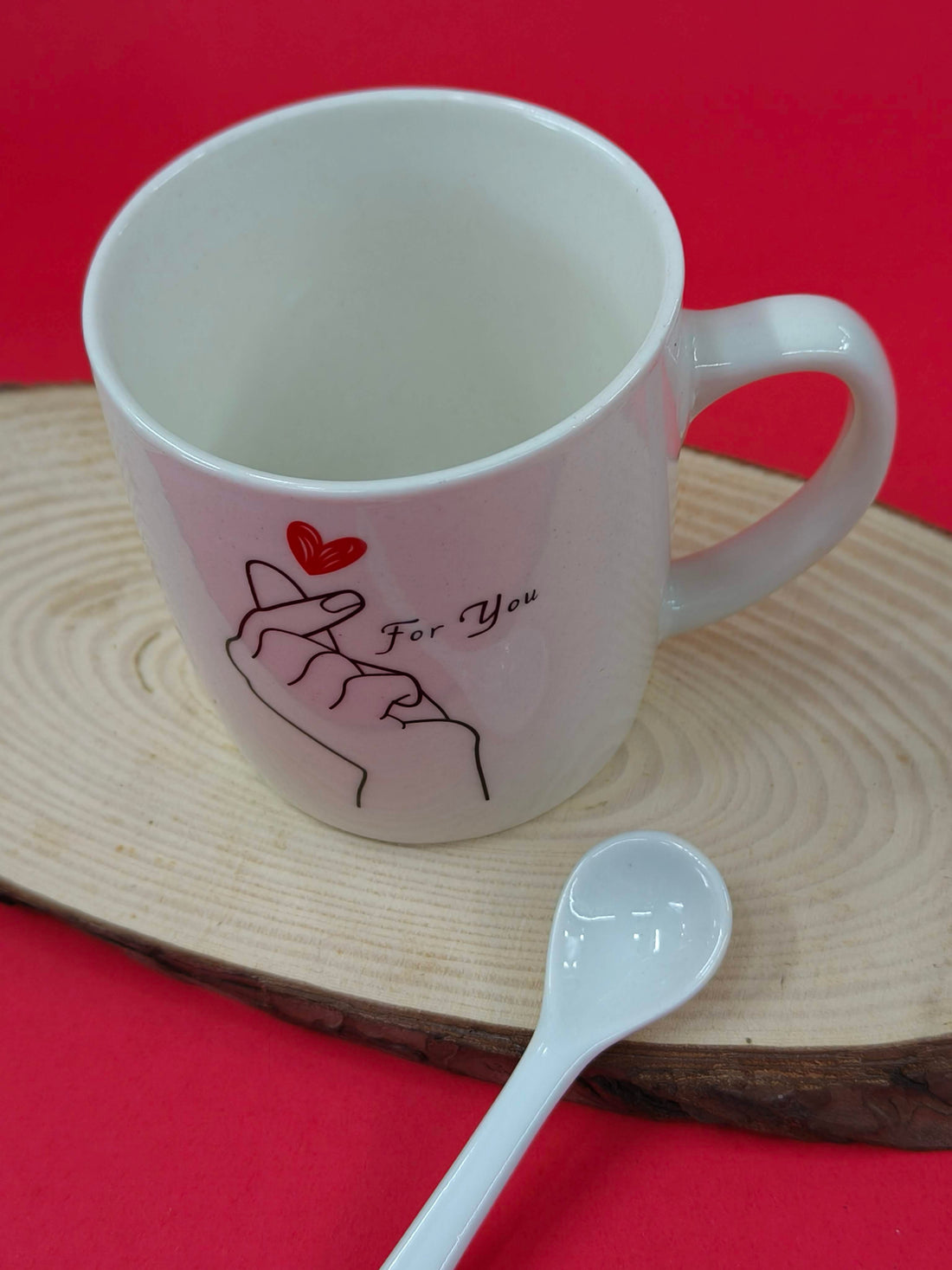 Romantic Finger Heart and Infinity Tea Coffee Mug For Your Valentine | Ceramic Mug with Ceramic Spoon
