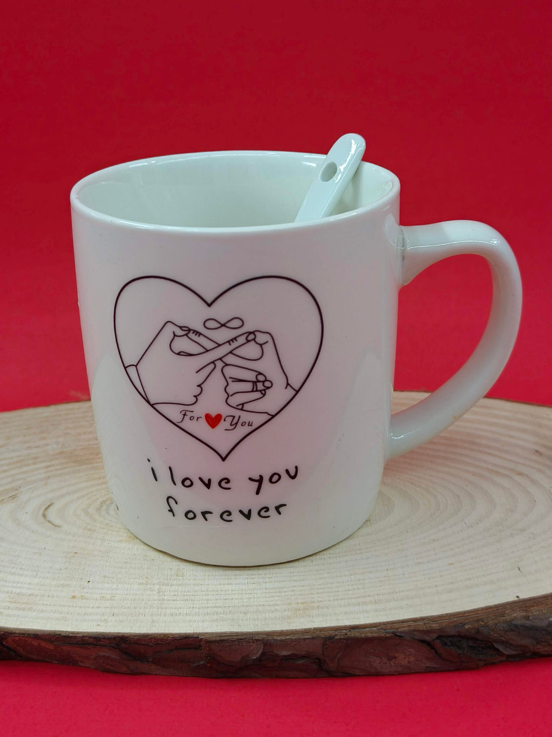 Romantic Finger Heart and Infinity Tea Coffee Mug For Your Valentine | Ceramic Mug with Ceramic Spoon