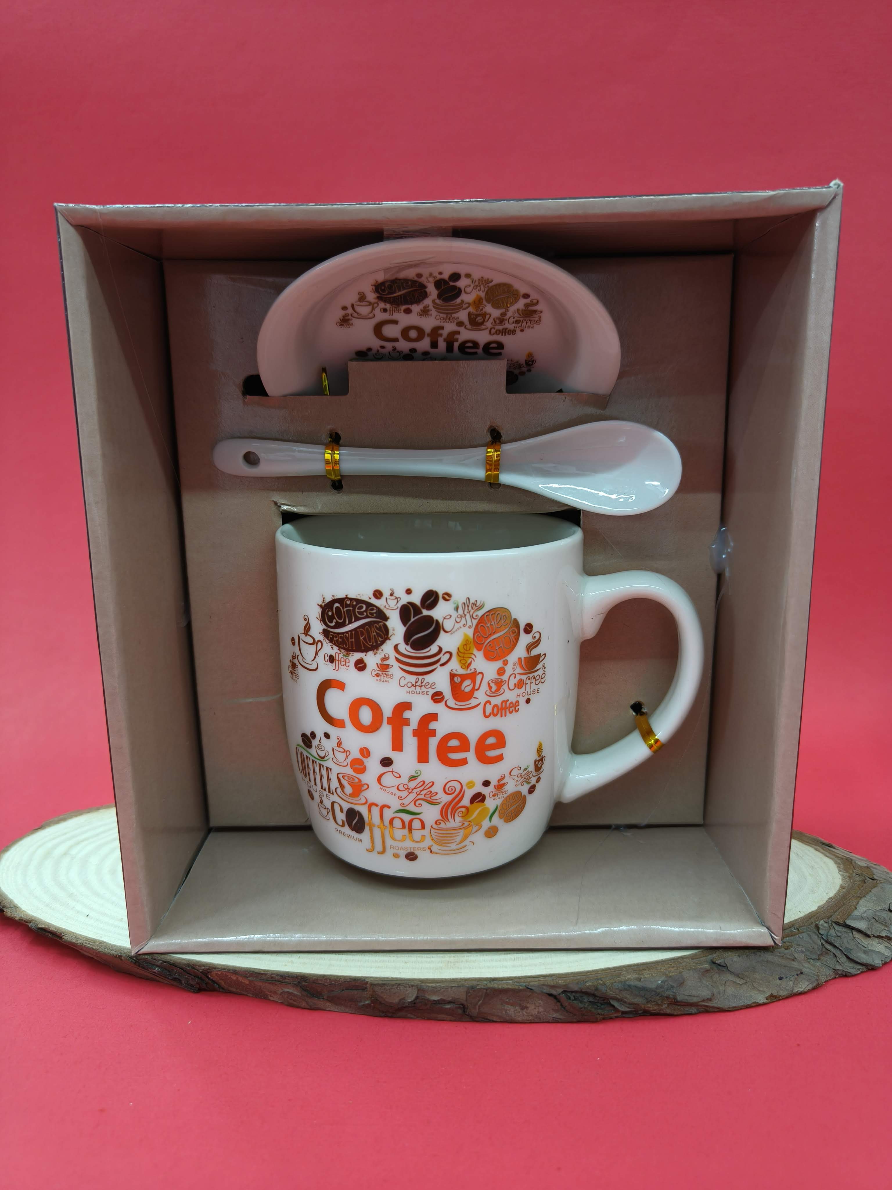 Ceramic Coffee Mug with Lid and Spoon