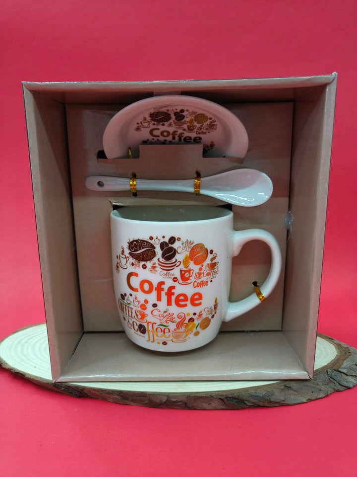 Ceramic Coffee Mug with Lid and Spoon