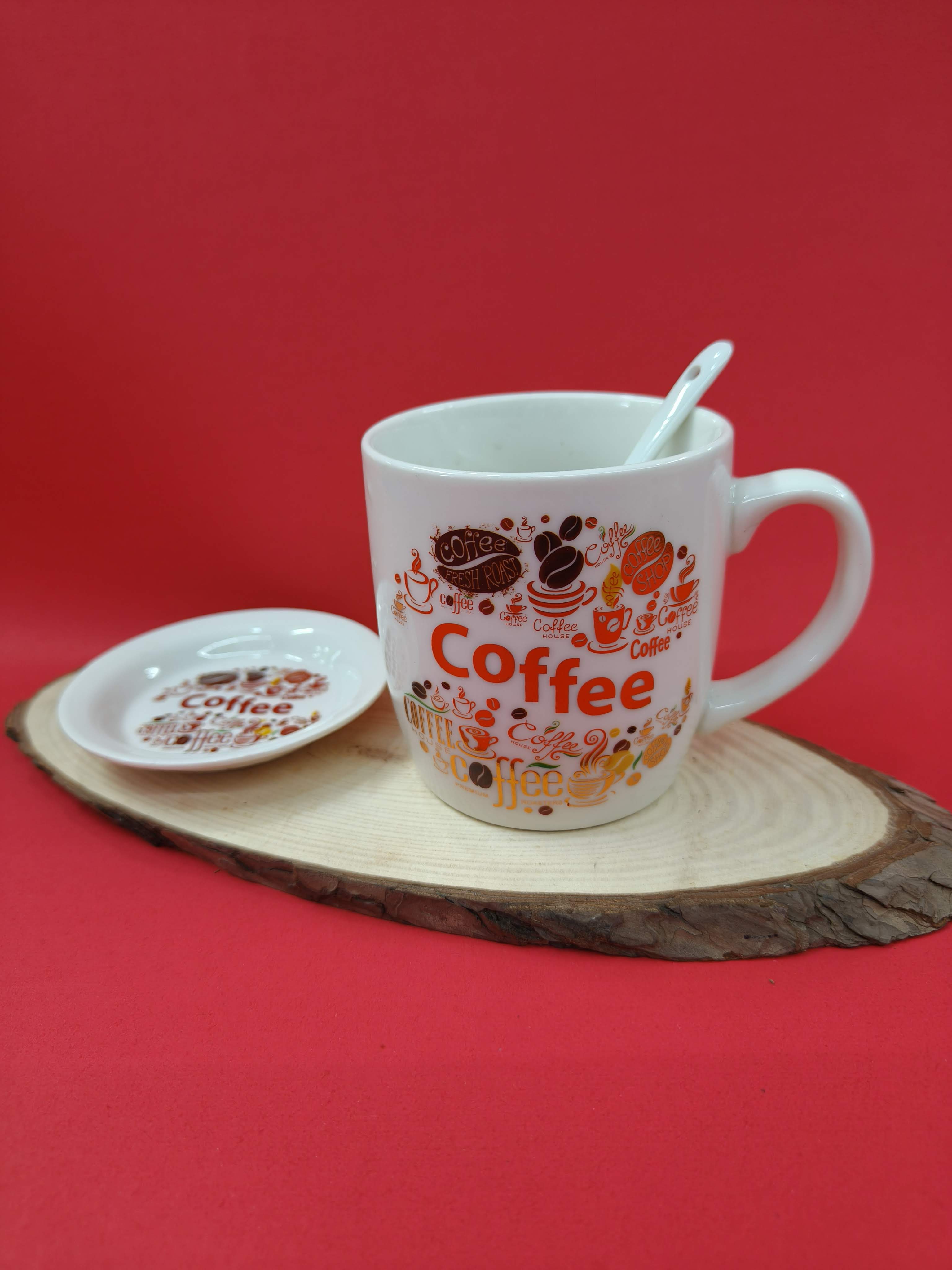 Ceramic Coffee Mug with Lid and Spoon