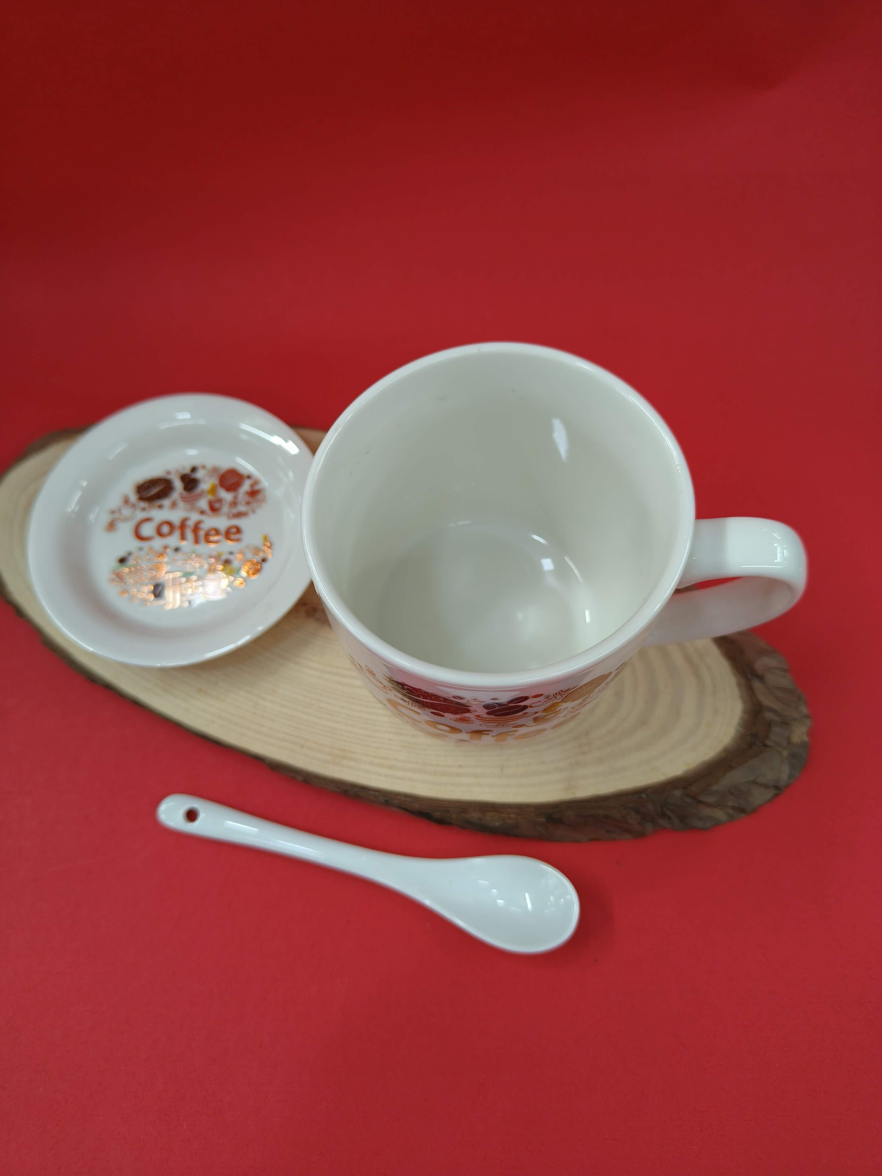 Ceramic Coffee Mug with Lid and Spoon