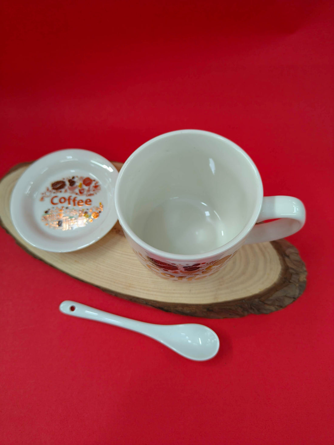 Ceramic Coffee Mug with Lid and Spoon