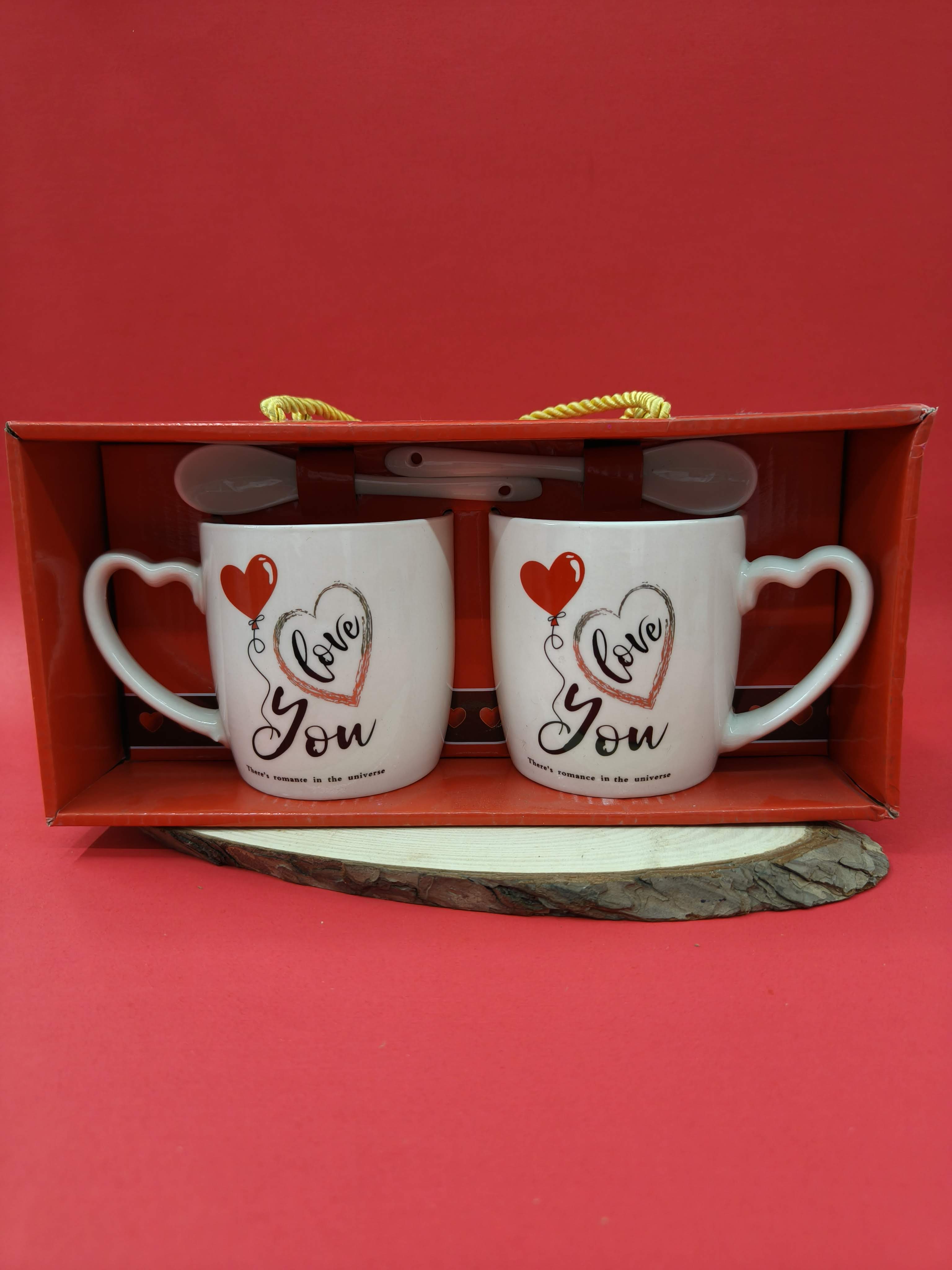 Valentine Ceramic Heart Handle Coffee Couple Mug | Set of 2 | Perfect Gift for Valentine Day, Girlfriend, Boyfriend, Husband, Wife, Friend
