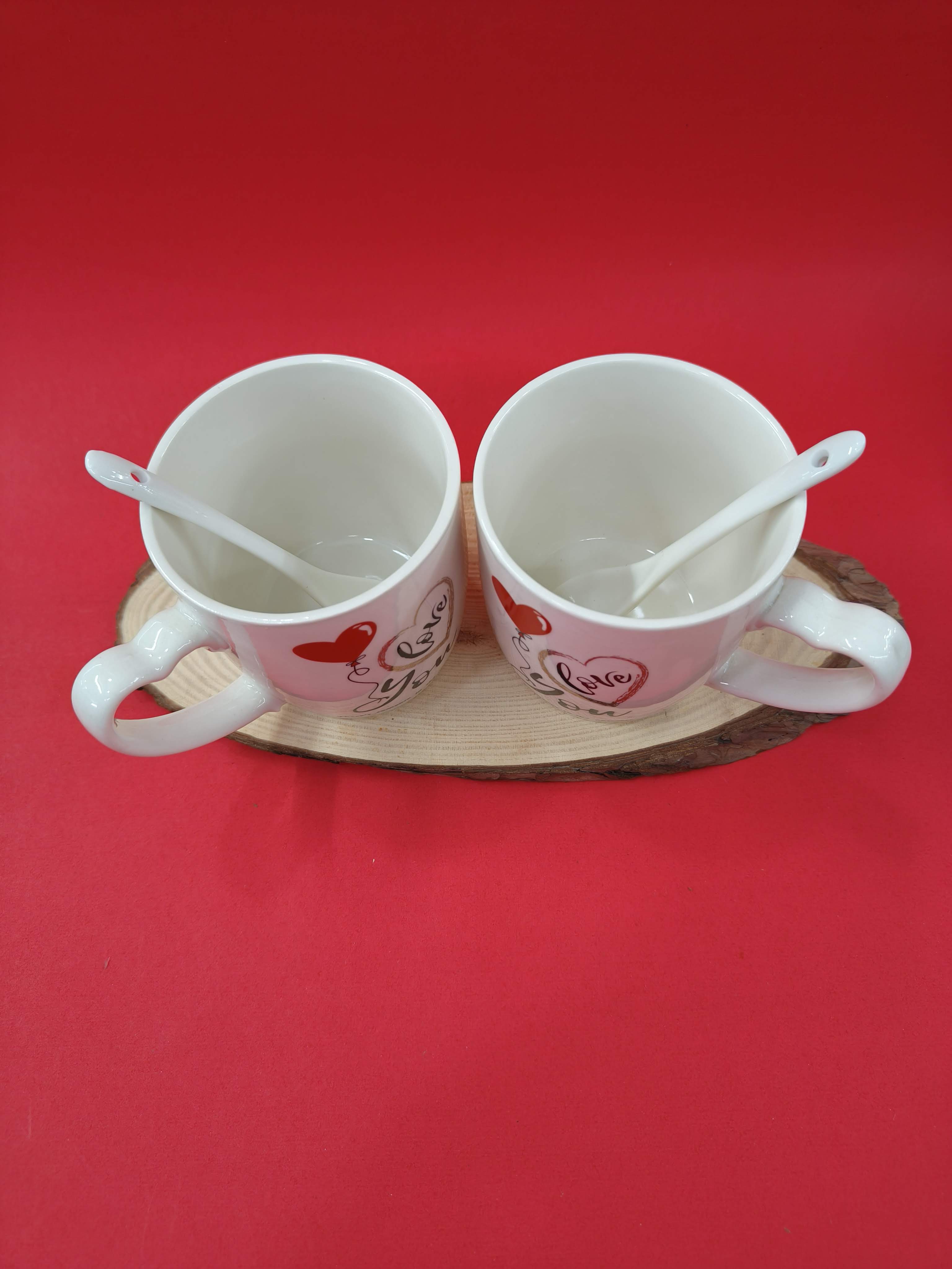 Valentine Ceramic Heart Handle Coffee Couple Mug | Set of 2 | Perfect Gift for Valentine Day, Girlfriend, Boyfriend, Husband, Wife, Friend