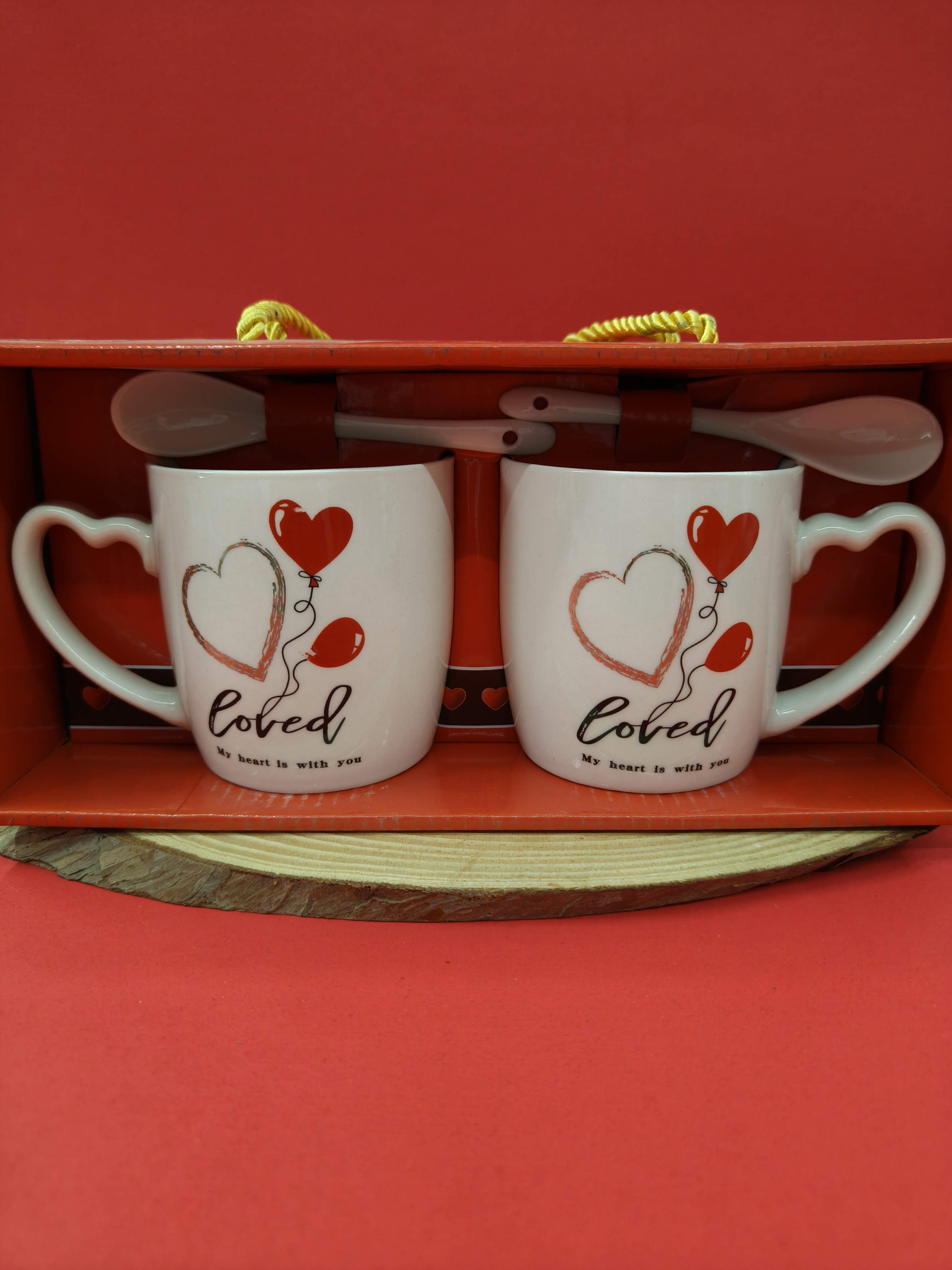 Valentine Ceramic Heart Handle Coffee Couple Mug | Set of 2 | Perfect Gift for Valentine Day, Girlfriend, Boyfriend, Husband, Wife, Friend