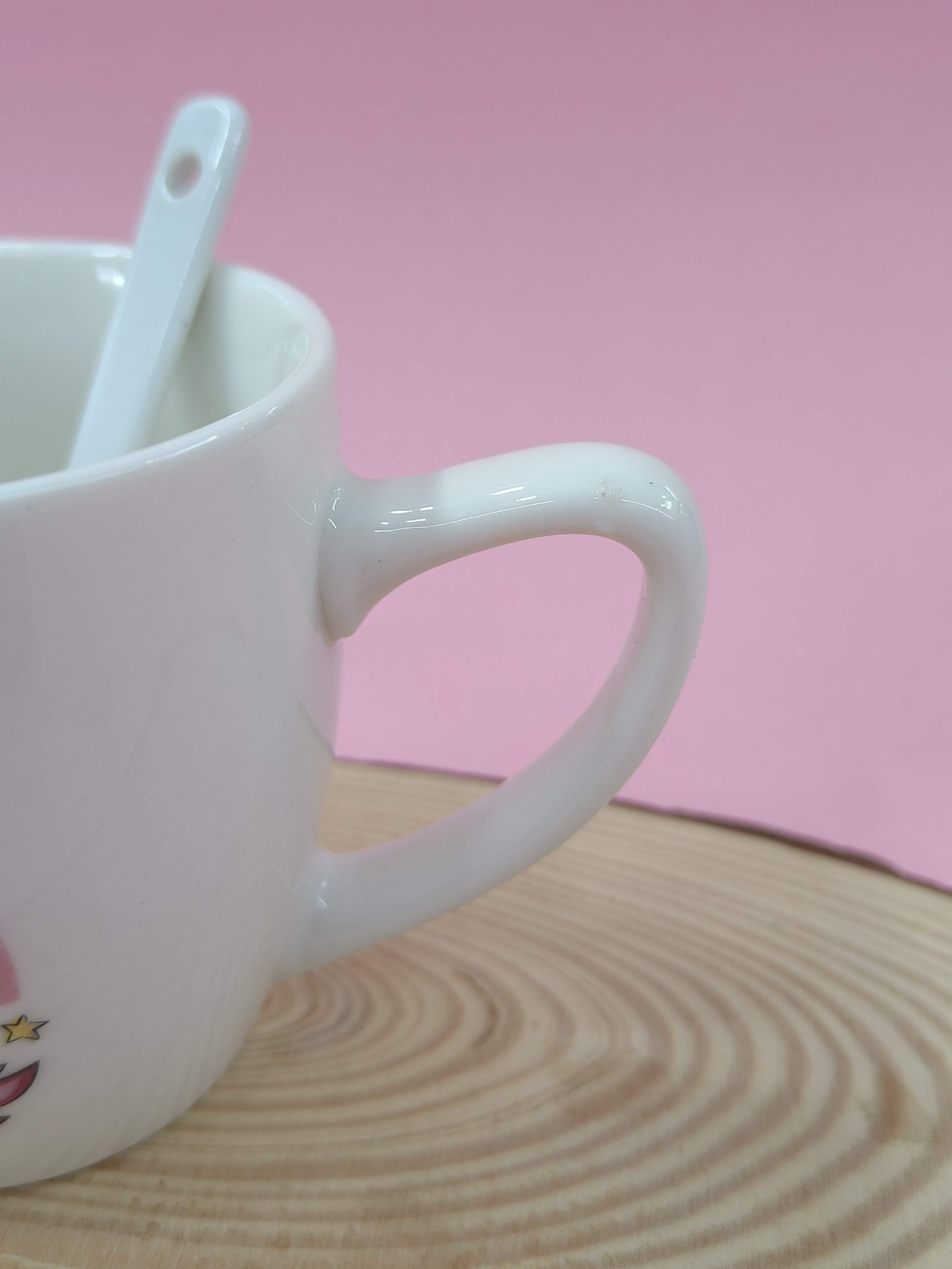 Ceramic Mug with Ceramic Spoon | Set for Girls | Cute Gift Choice for Girls |