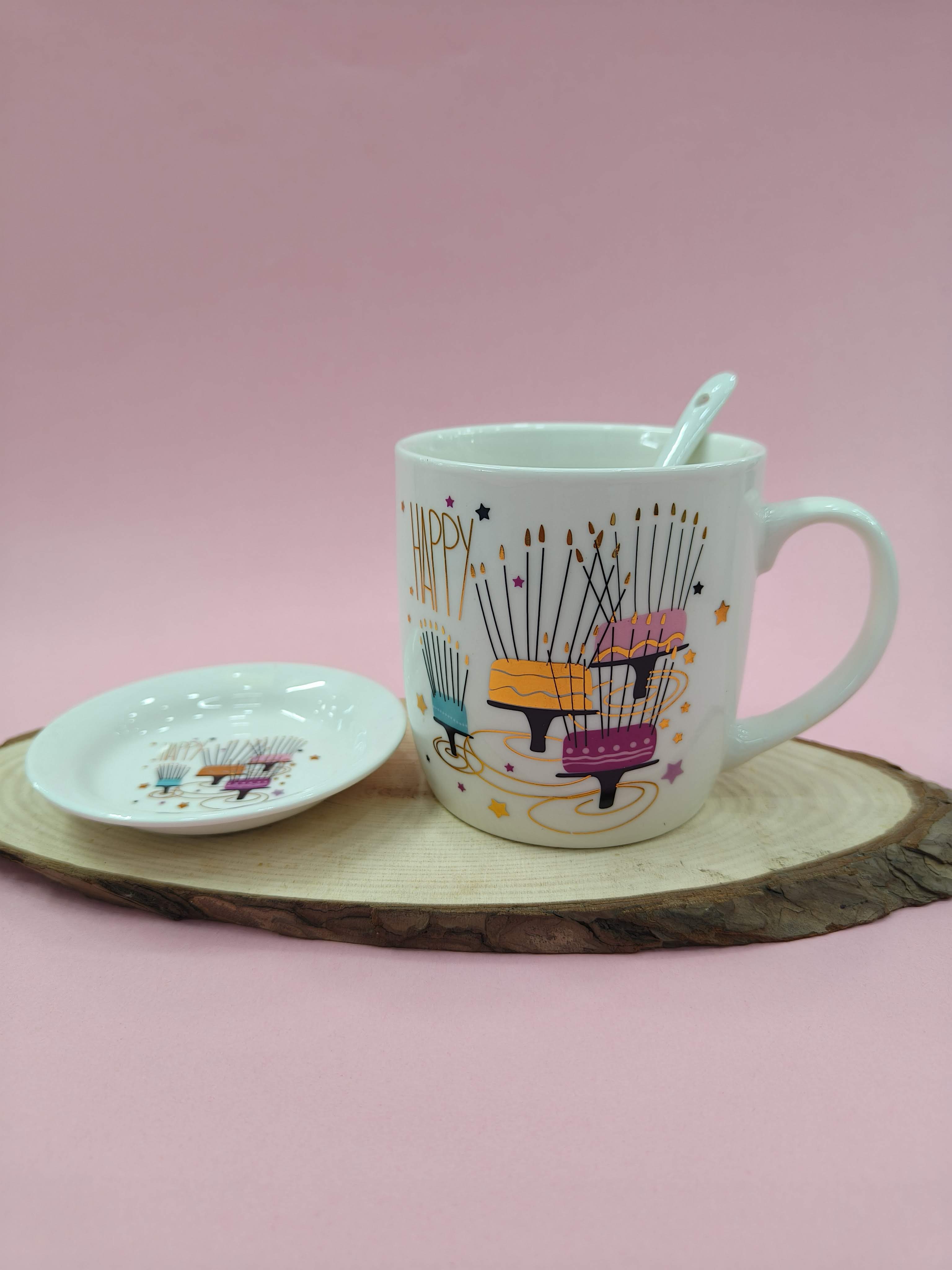 Happy Birthday Mug with Spoon and Lid | Cute Gift for Birthday