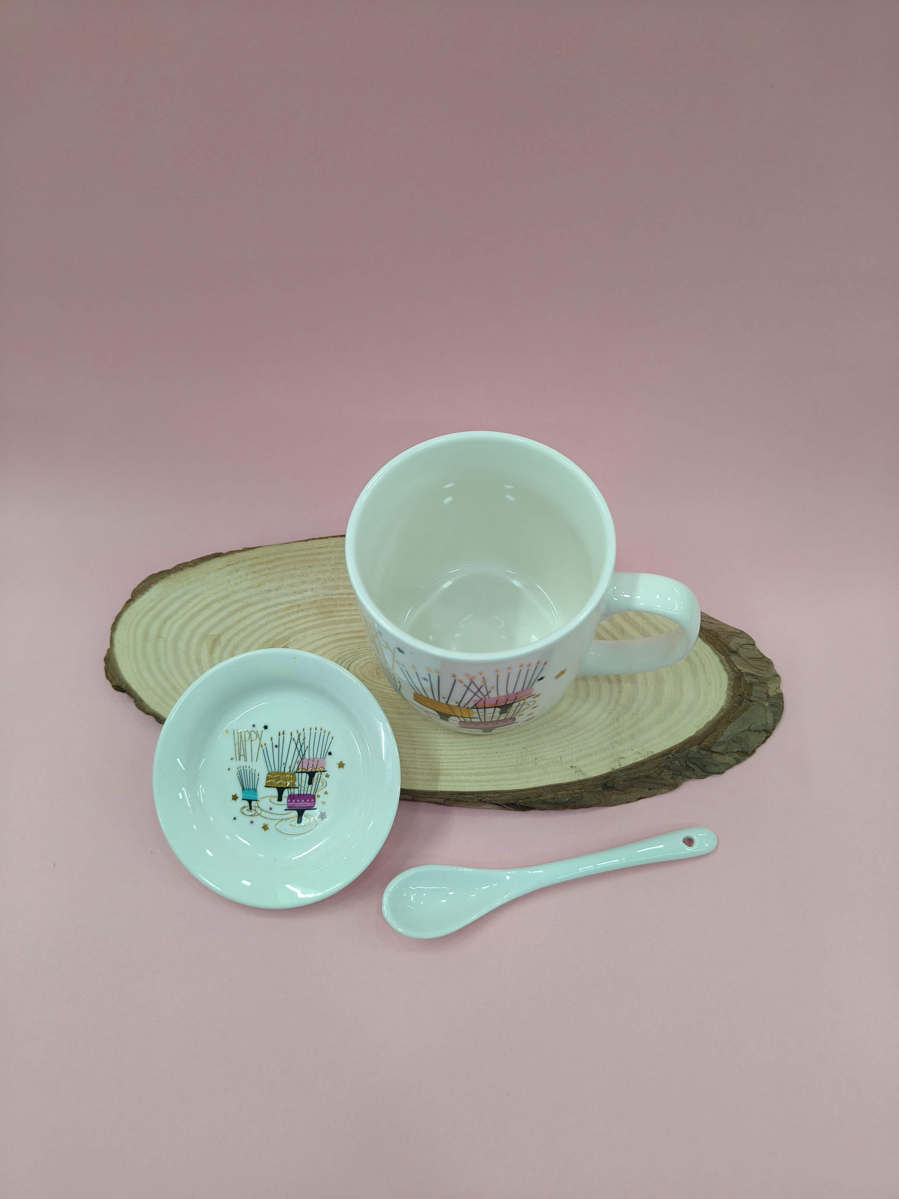 Happy Birthday Mug with Spoon and Lid | Cute Gift for Birthday
