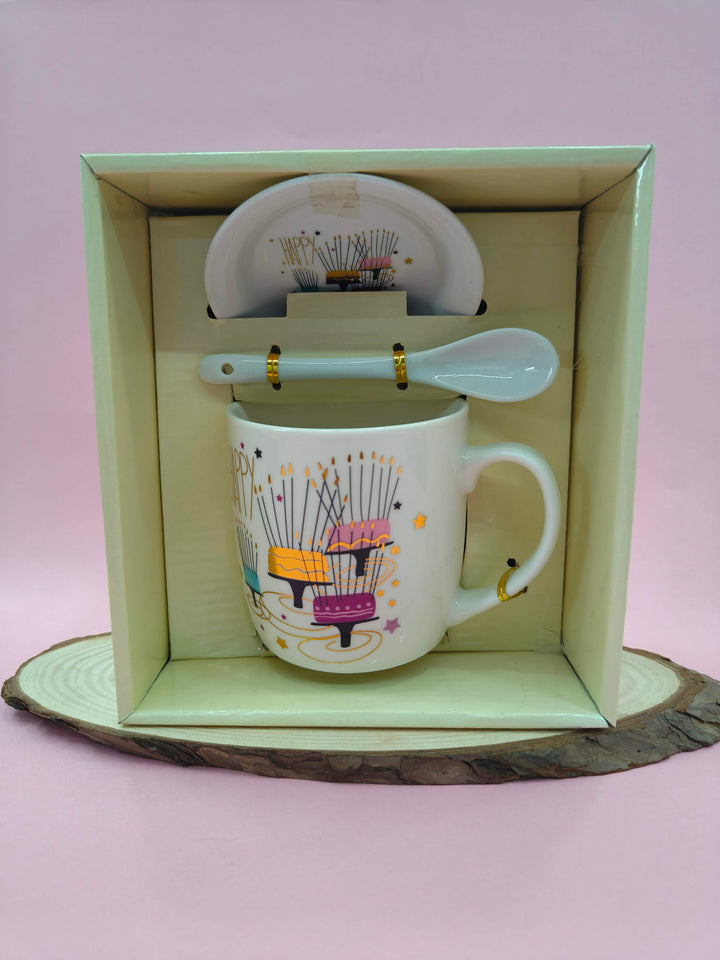 Happy Birthday Mug with Spoon and Lid | Cute Gift for Birthday