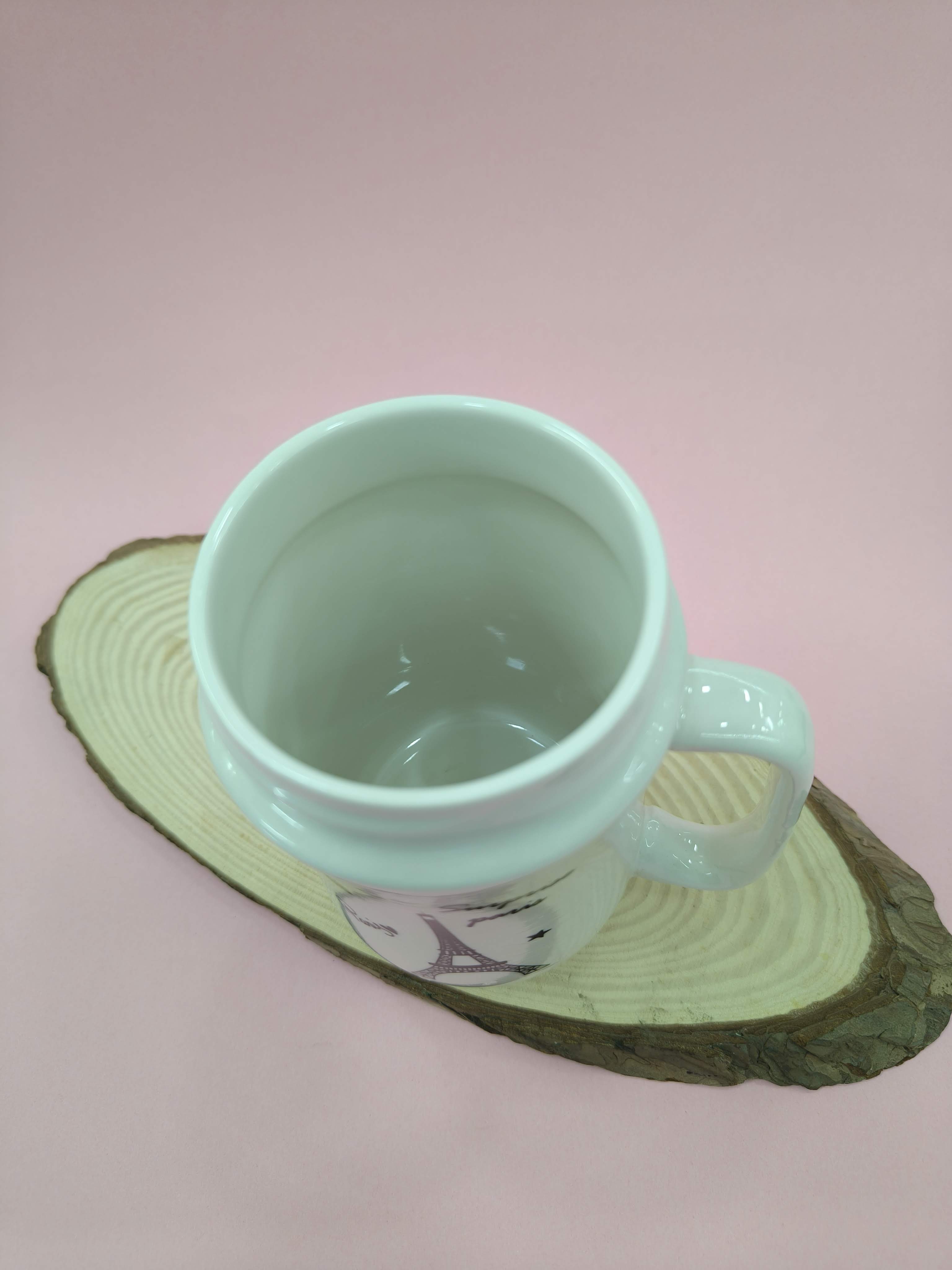 Coffee Mug with Black Mirror Lid | 400 ml White Tea & Coffee Mug | Premium Gift for Birthday, Anniversary, Office, Home Use (White Eiffel Tower)