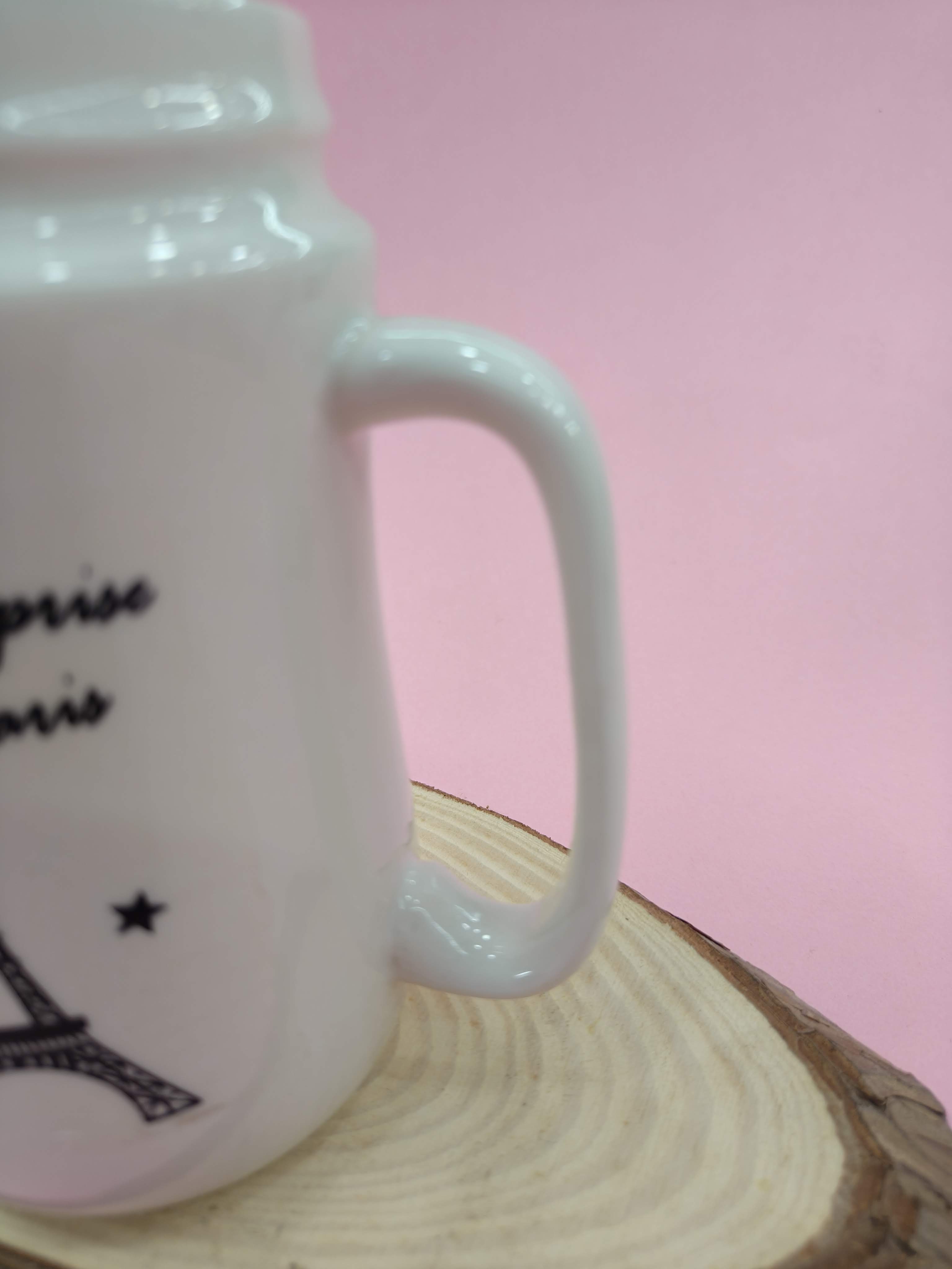 Coffee Mug with Black Mirror Lid | 400 ml White Tea & Coffee Mug | Premium Gift for Birthday, Anniversary, Office, Home Use (White Eiffel Tower)