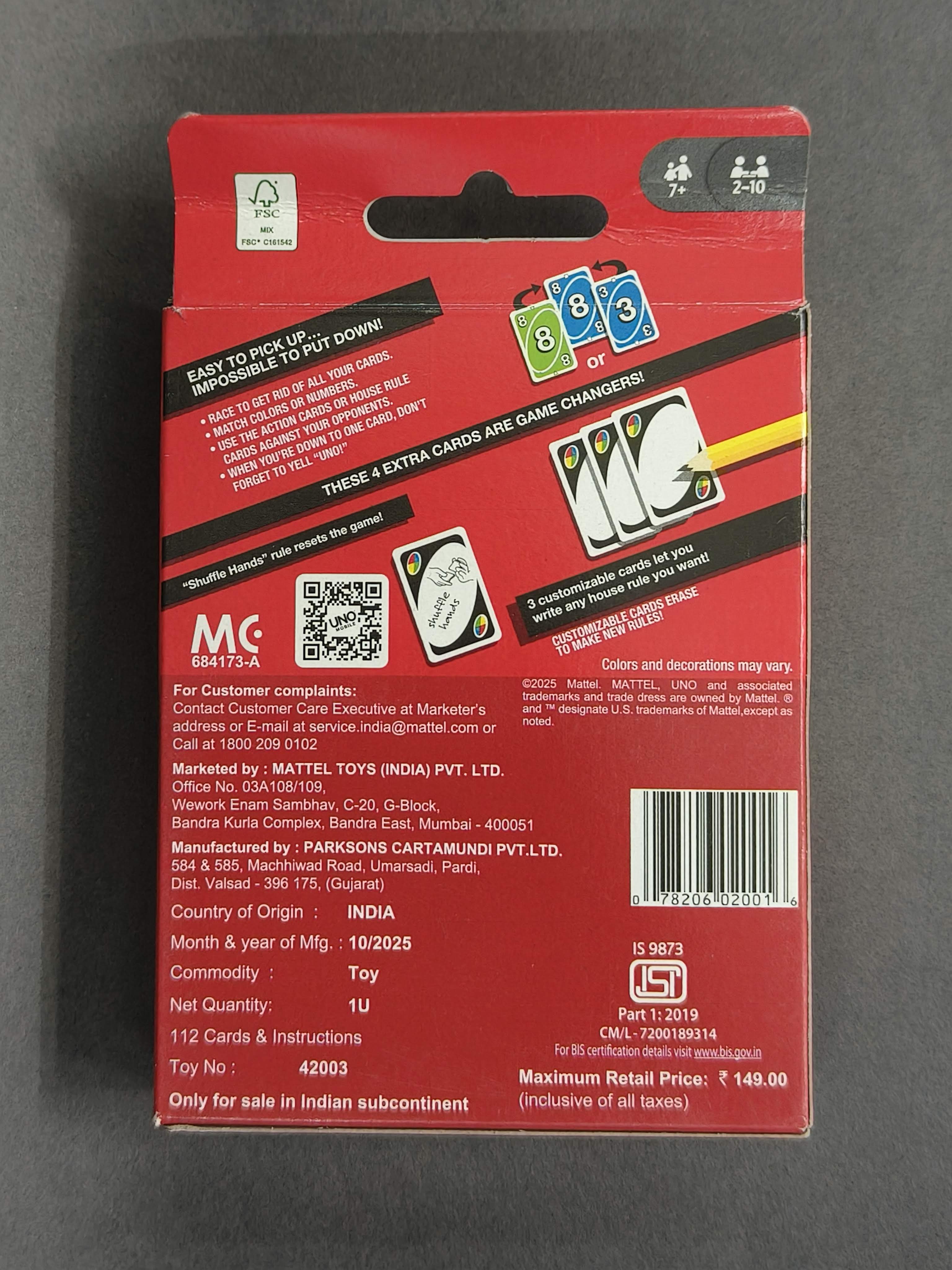 Uno Playing Card Game for 7 Yrs and Above, Set of 112 Cards, Multicolor