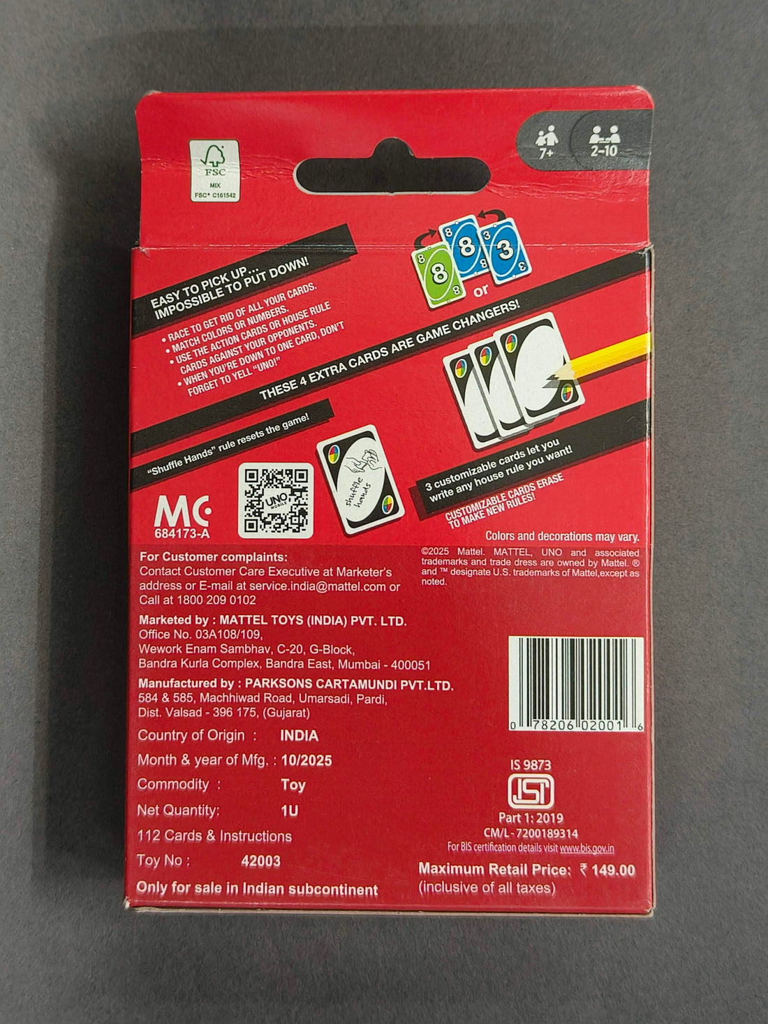 Uno Playing Card Game for 7 Yrs and Above, Set of 112 Cards, Multicolor