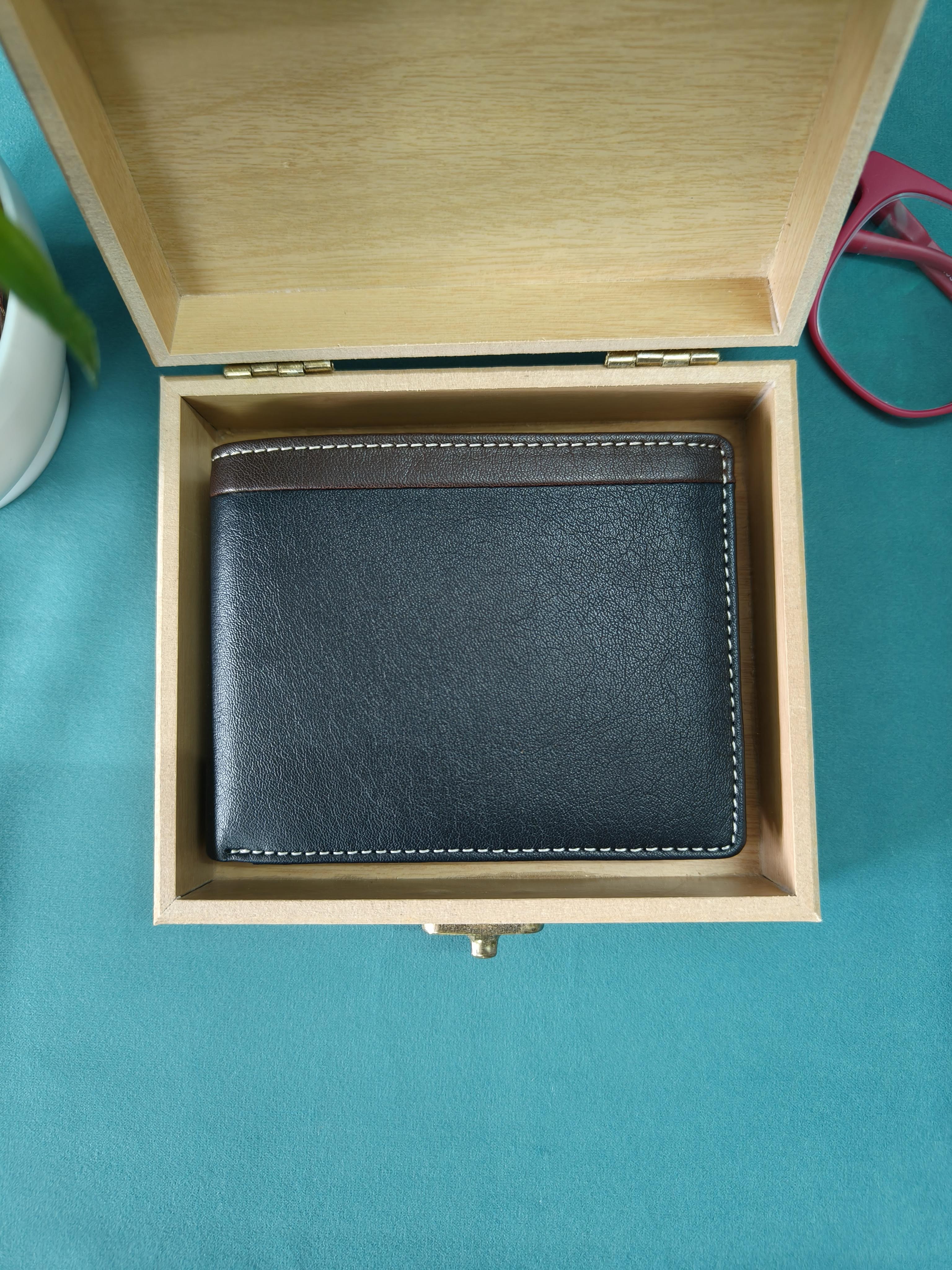 Premium PU Leather Wallet for Men with Wooden Gift Box | Bifold Wallet with Multiple Card Slot and Coin Pouch | Gift for Men, Husband, Brother, Father, Colleague, Friend | Personalized Gift for Males