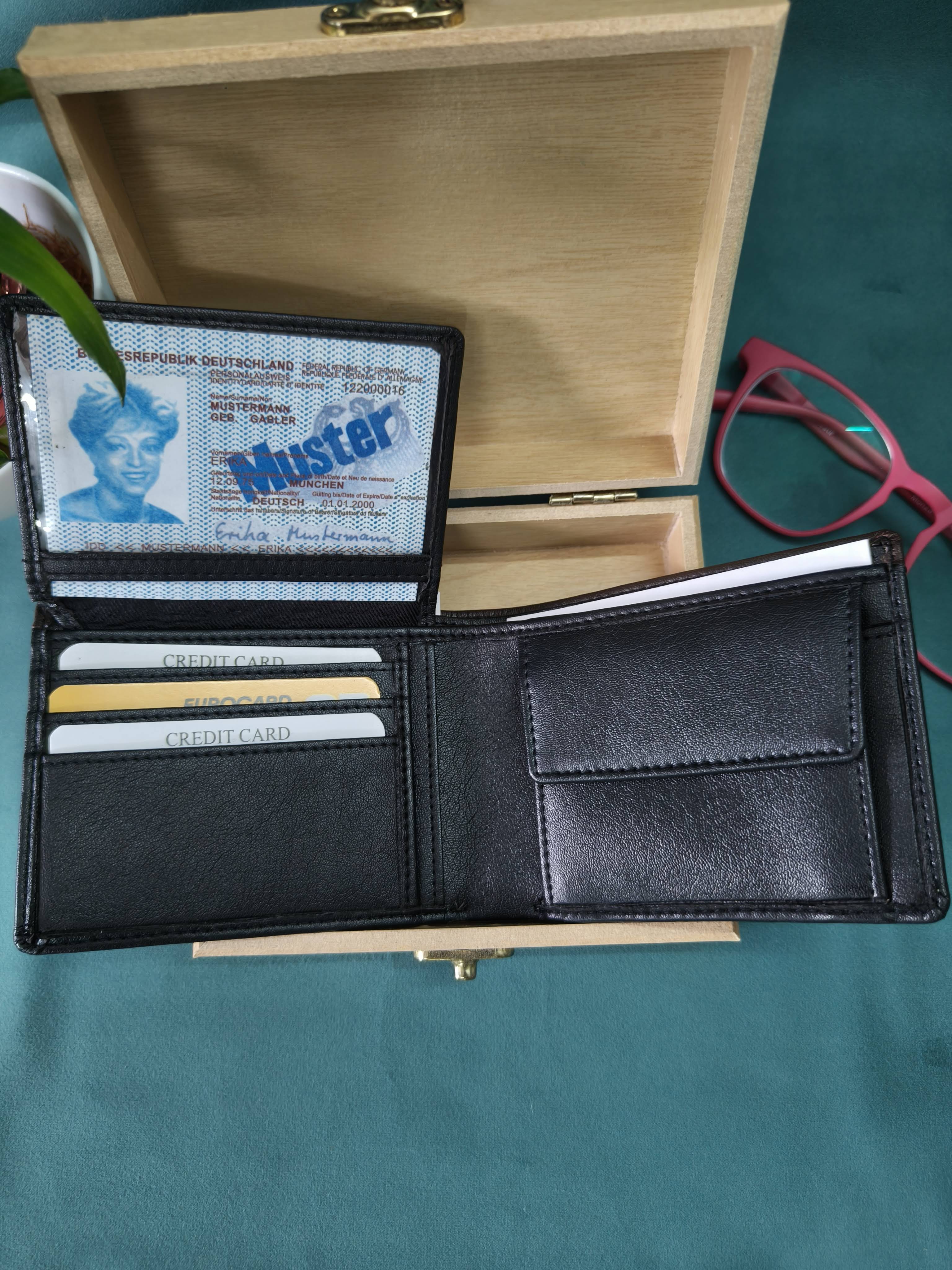 Premium PU Leather Wallet for Men with Wooden Gift Box | Bifold Wallet with Multiple Card Slot and Coin Pouch | Gift for Men, Husband, Brother, Father, Colleague, Friend | Personalized Gift for Males