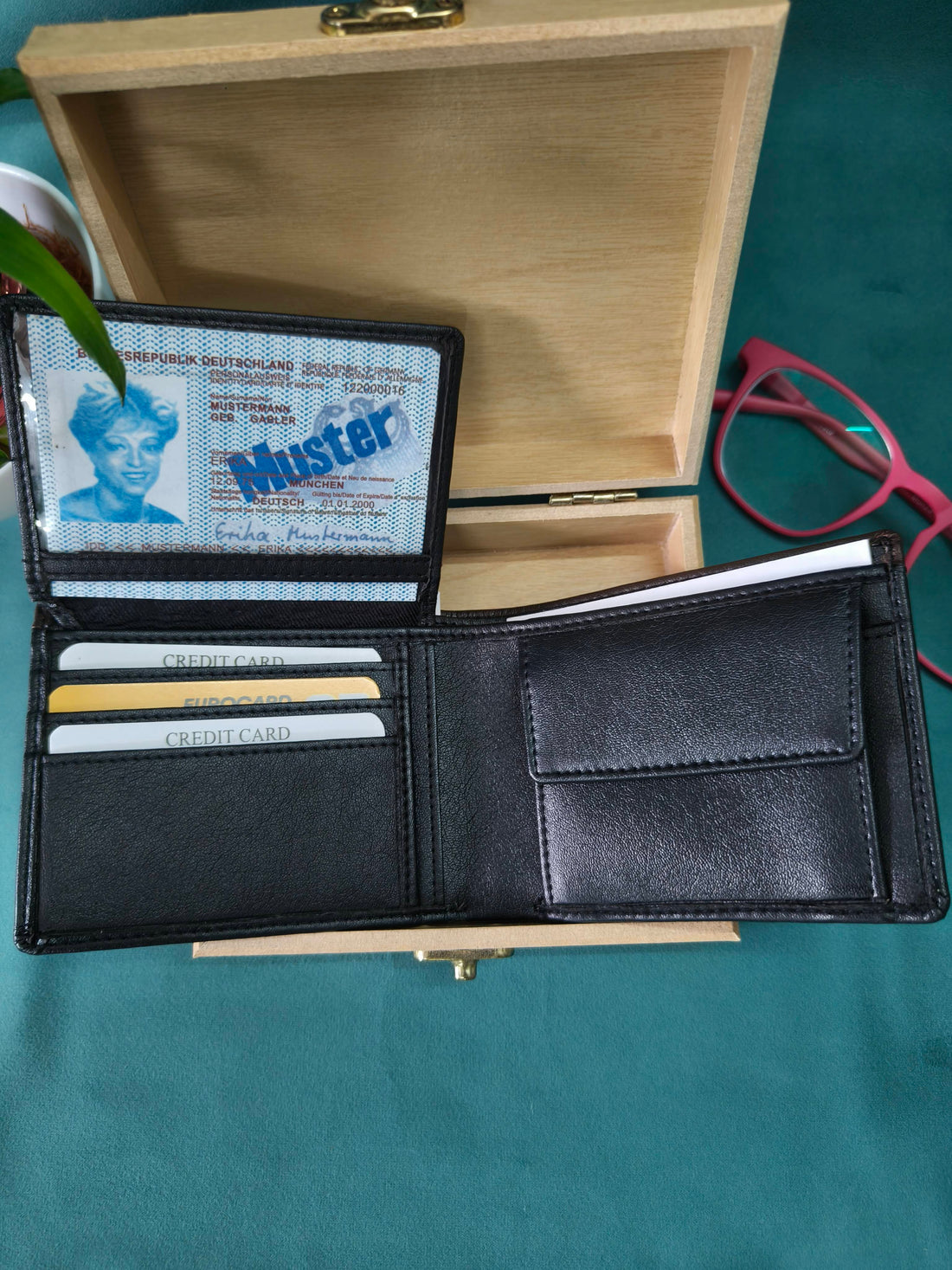 Premium PU Leather Wallet for Men with Wooden Gift Box | Bifold Wallet with Multiple Card Slot and Coin Pouch | Gift for Men, Husband, Brother, Father, Colleague, Friend | Personalized Gift for Males