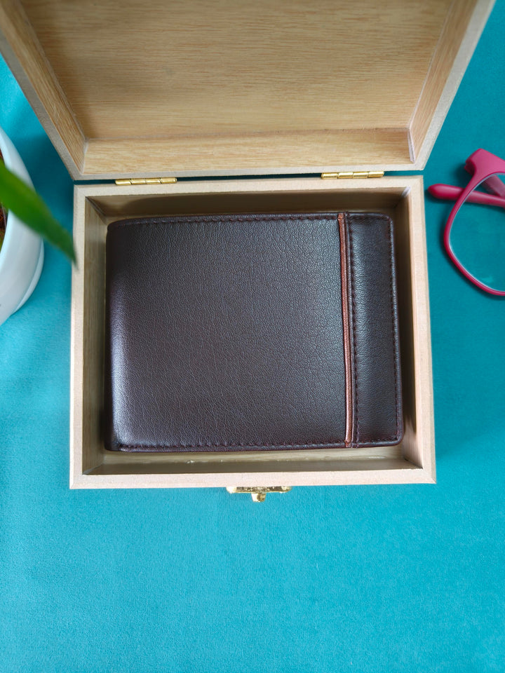 PU Leather Purse for Men | Wallets for Men | Gift for Men | Wallet with Wooden Case | Premium Leather Wallet with Wooden Case | Gift for Brother, Father, Husband, Friend, Colleague | Gift for Him