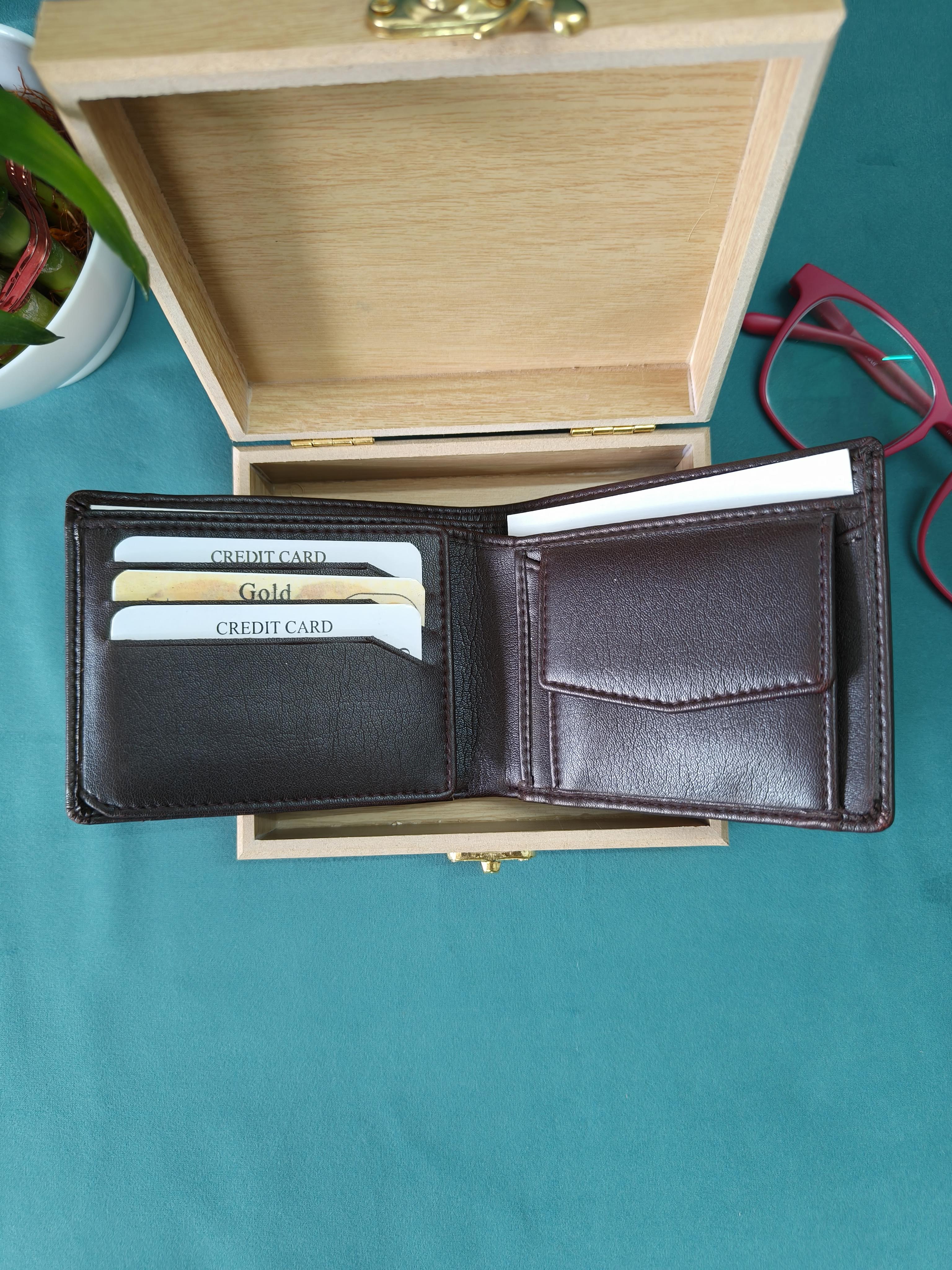 PU Leather Purse for Men | Wallets for Men | Gift for Men | Wallet with Wooden Case | Premium Leather Wallet with Wooden Case | Gift for Brother, Father, Husband, Friend, Colleague | Gift for Him