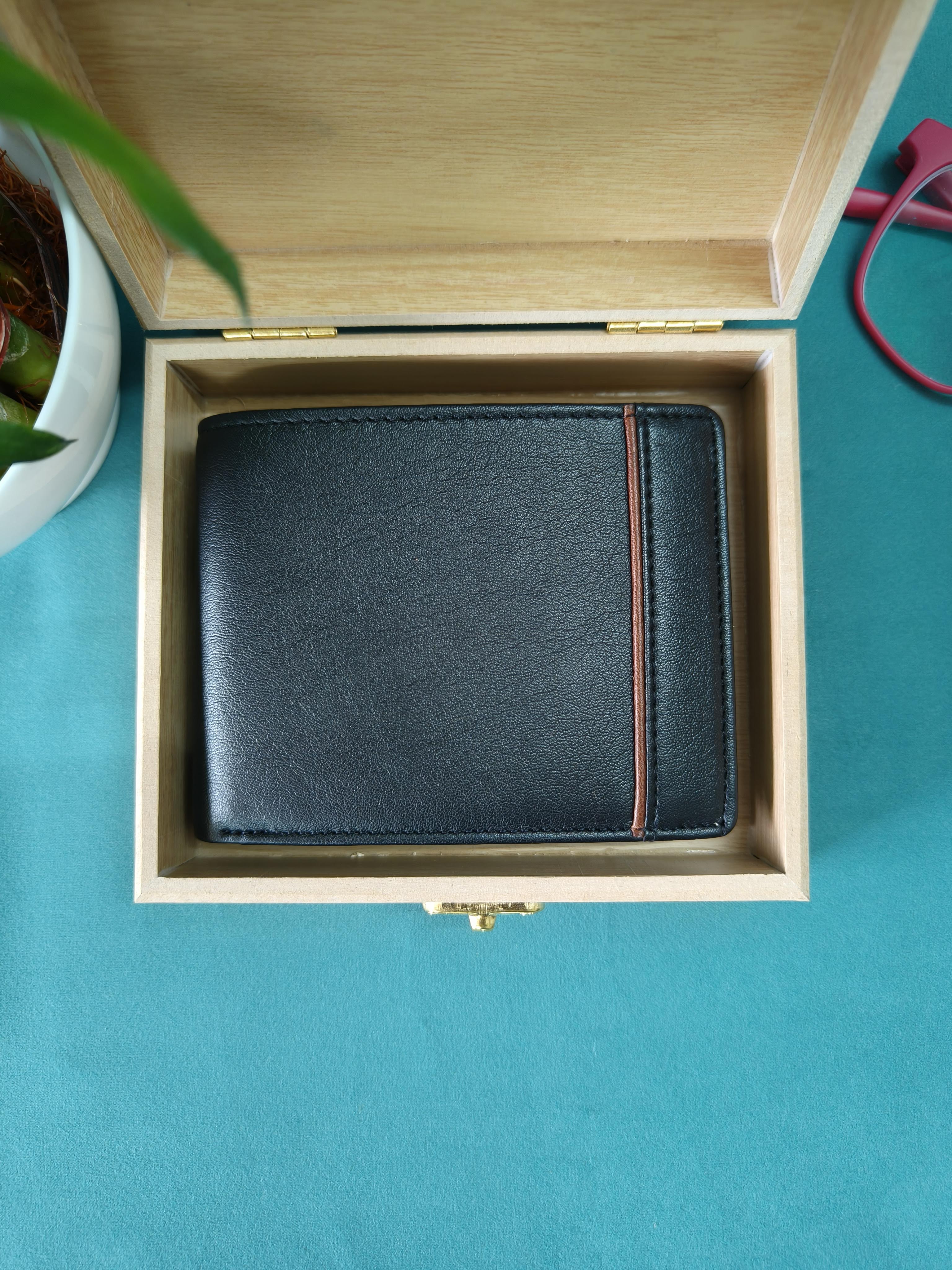 PU Leather Purse for Men | Wallets for Men | Gift for Men | Wallet with Wooden Case | Premium Leather Wallet with Wooden Case | Gift for Brother, Father, Husband, Friend, Colleague | Gift for Him