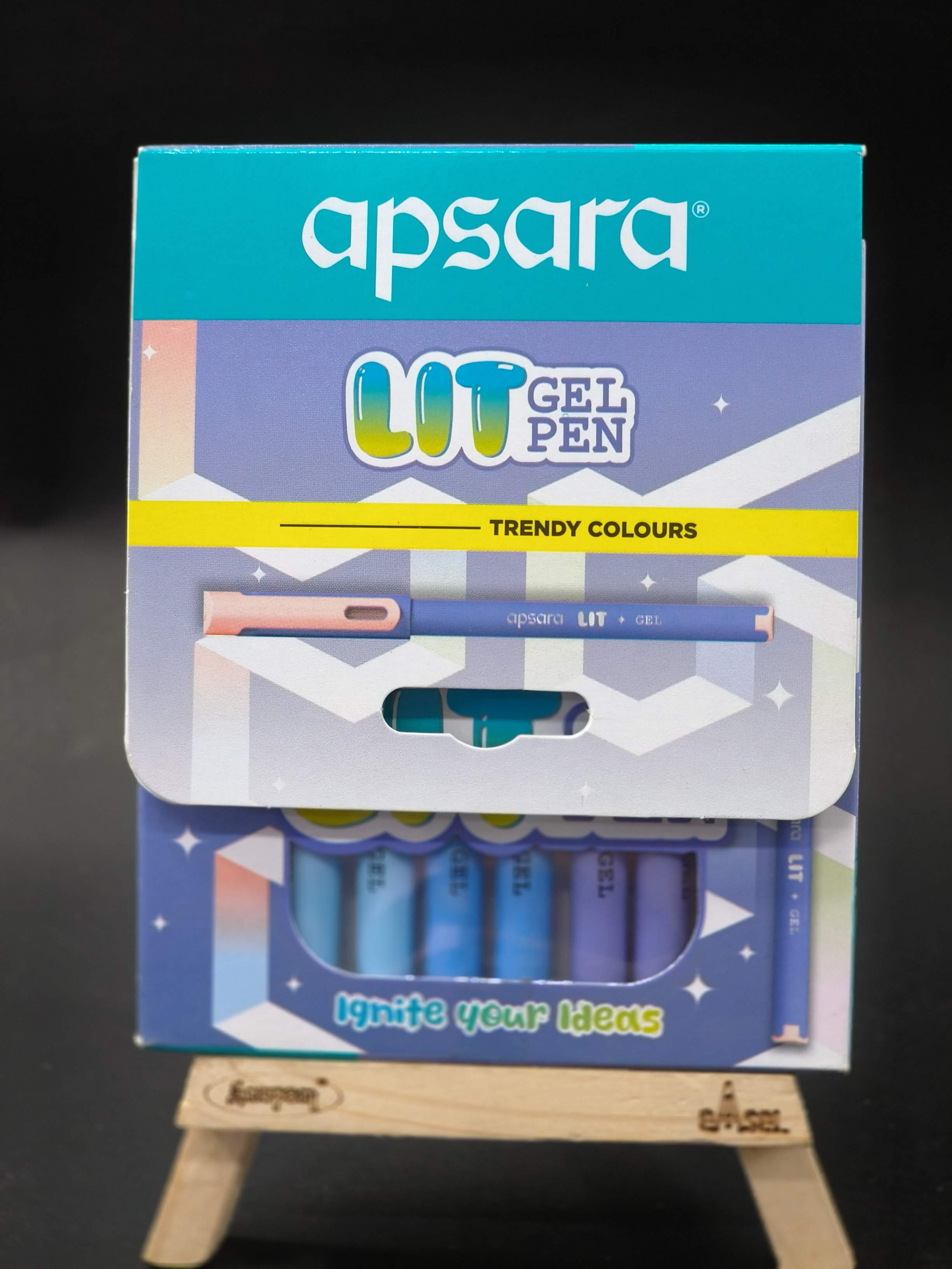 Apsara Lit Gel Pen | Trendy Colours | Waterproof Gel Ink | Smooth Writing | Smudge Resistant | Fun Writing | Pens use for School & College Students and Professionals | Blue Pen - 10 Pcs Pack