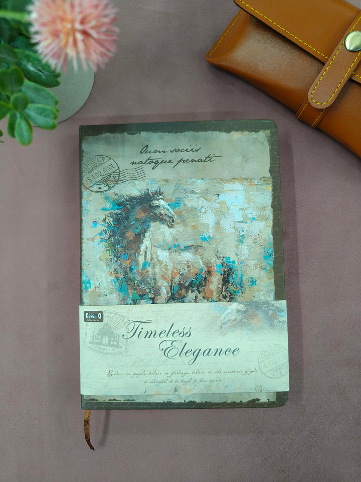 Vintage Hardcover Notebook Journal (18cm x 13cm) Classic Retro Aesthetic Diary with Decorated Lined Pages Ribbon Bookmark Antique Style Writing Pad for Travellers, Students, and Scrapbooking