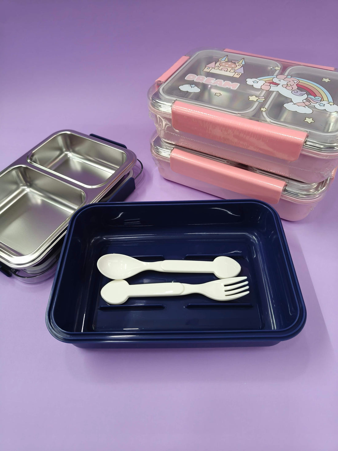 Stainless Steel 2 Compartment Lunch Box - Leakproof Airtight | Inner Insulated Containers with Clip Lock Lid | BPA - Free | Tiffin for School, Travelling