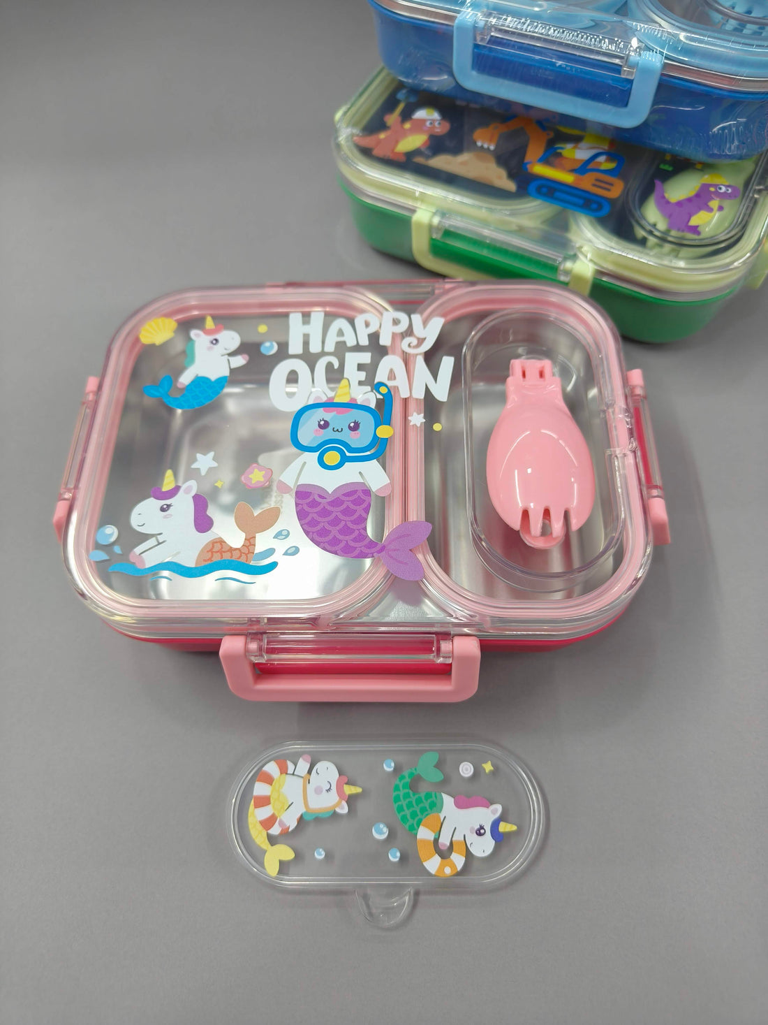 2 Compartments Stainless Steel Lunch Box for Kids | 600ml SS 304 Leakproof Lunch Box with Spoon-Fork | Cute Cartoon Bento Box | BPA-Free School Lunch Box