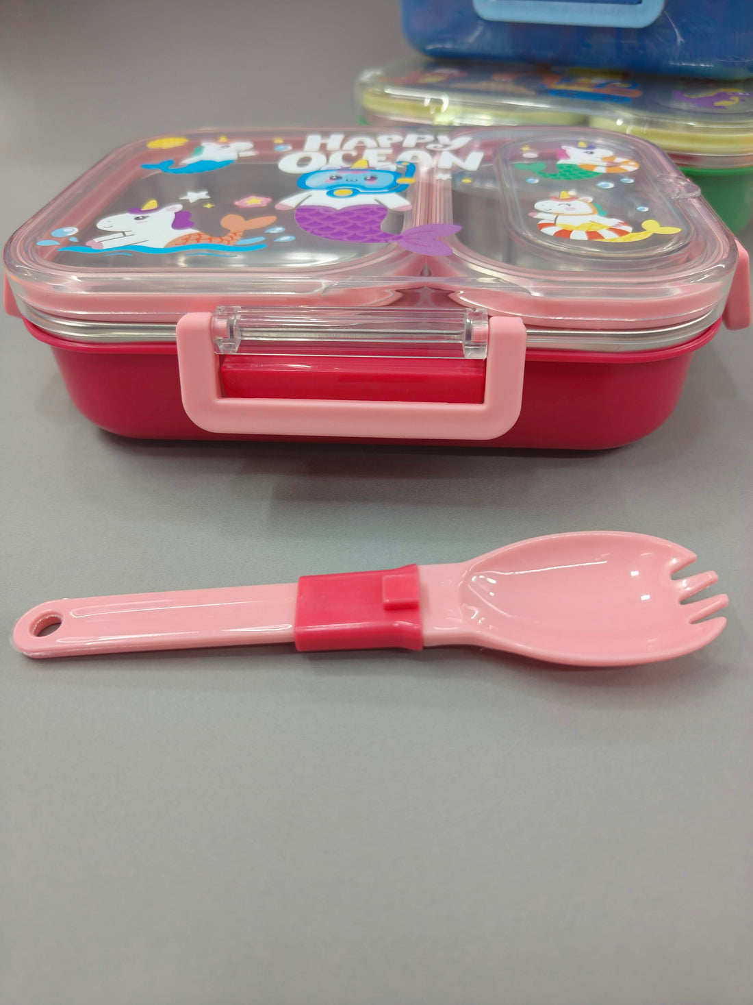 2 Compartments Stainless Steel Lunch Box for Kids | 600ml SS 304 Leakproof Lunch Box with Spoon-Fork | Cute Cartoon Bento Box | BPA-Free School Lunch Box