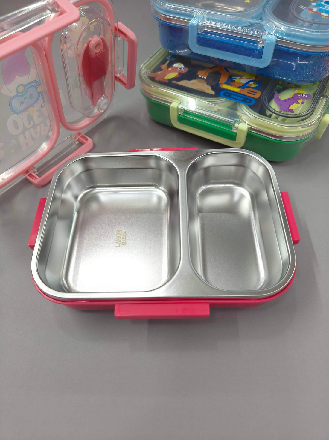 2 Compartments Stainless Steel Lunch Box for Kids | 600ml SS 304 Leakproof Lunch Box with Spoon-Fork | Cute Cartoon Bento Box | BPA-Free School Lunch Box