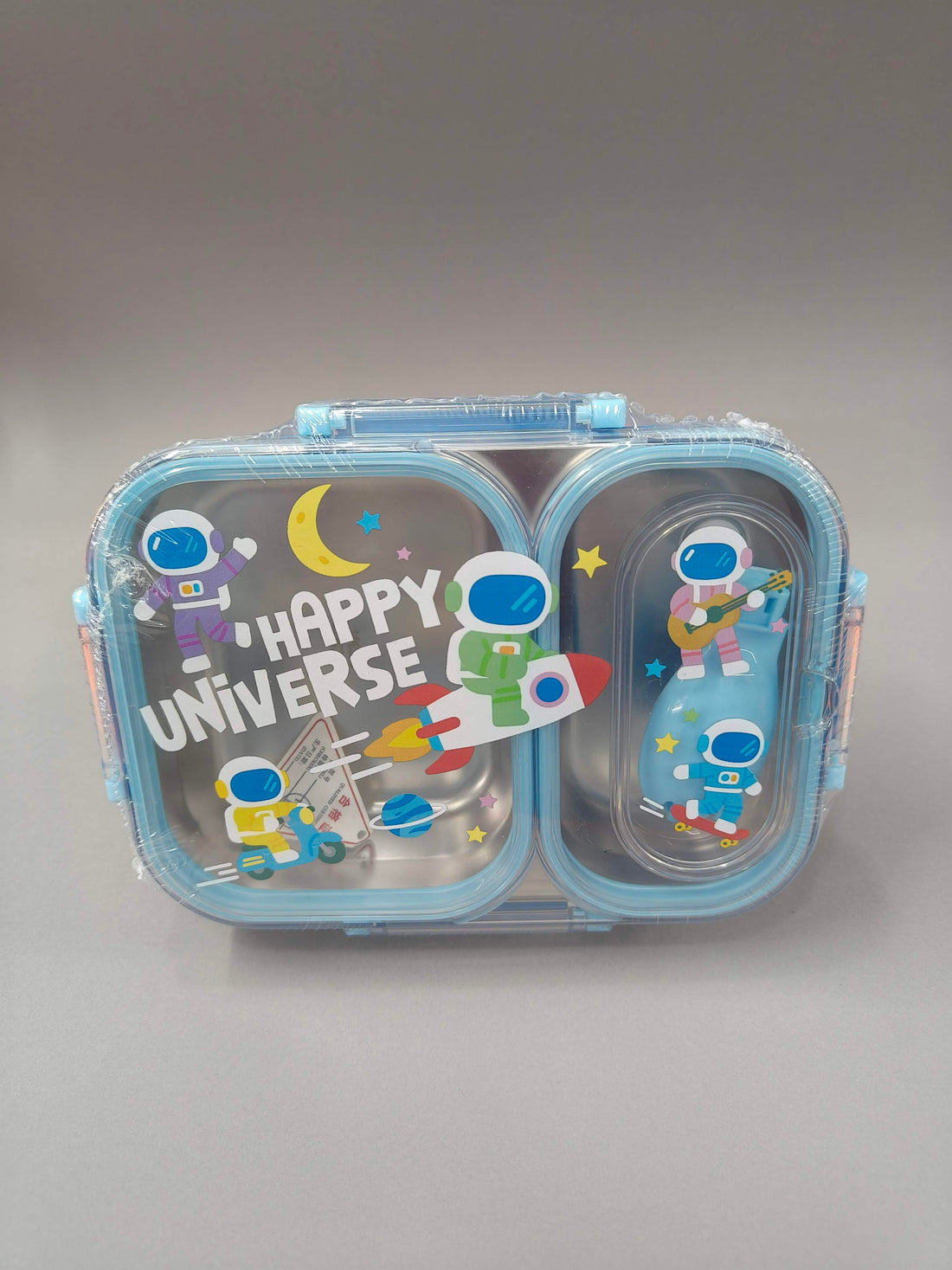 2 Compartments Stainless Steel Lunch Box for Kids | 600ml SS 304 Leakproof Lunch Box with Spoon-Fork | Cute Cartoon Bento Box | BPA-Free School Lunch Box