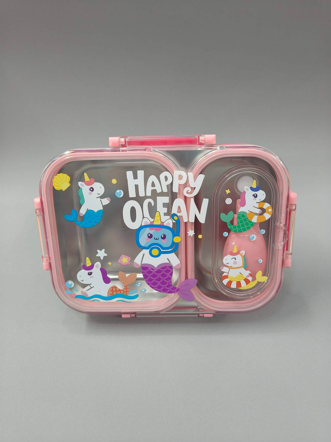 2 Compartments Stainless Steel Lunch Box for Kids | 600ml SS 304 Leakproof Lunch Box with Spoon-Fork | Cute Cartoon Bento Box | BPA-Free School Lunch Box