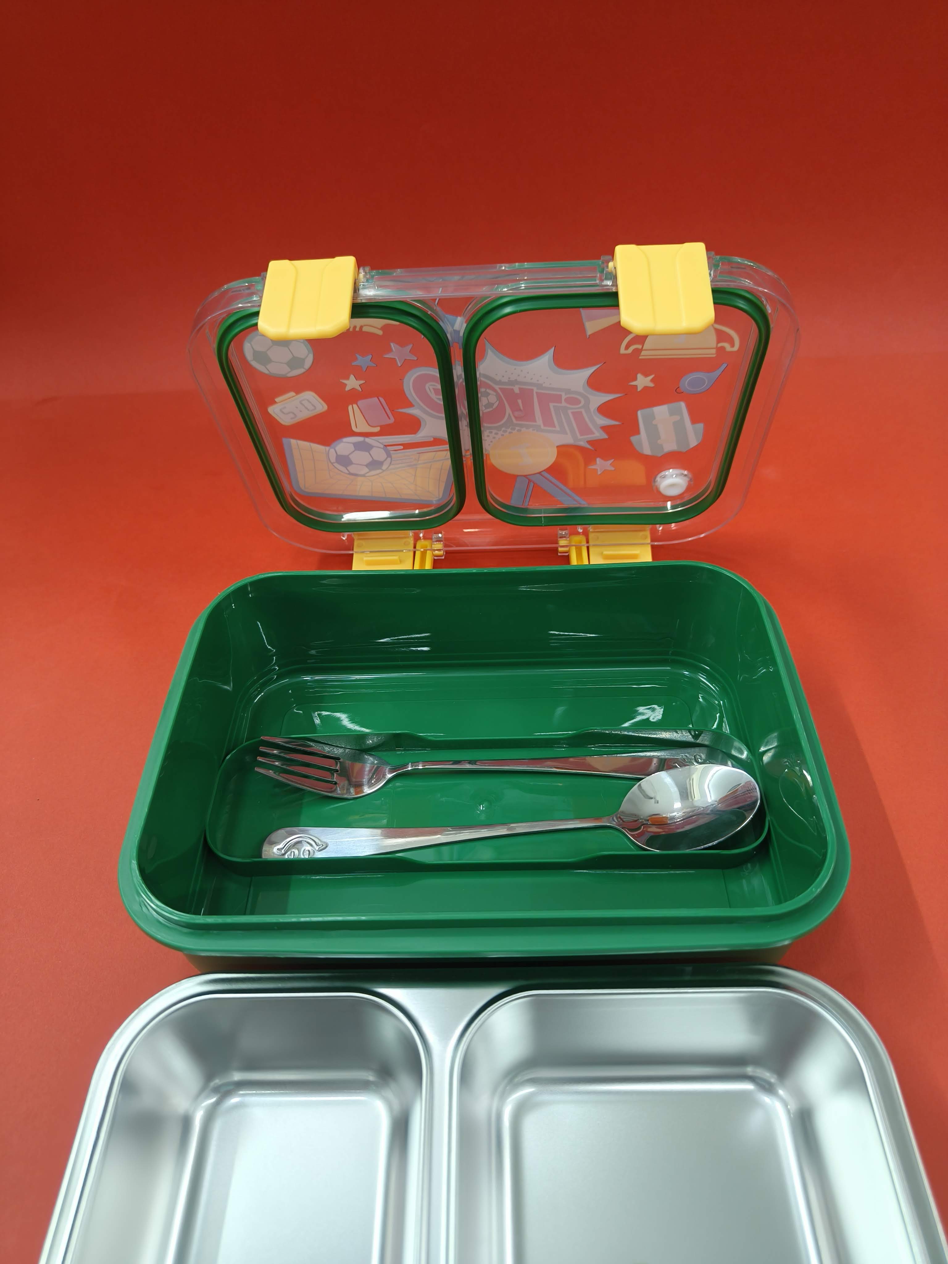 Leak-Proof 2 Compartment Stainless Steel Lunch Box for Kids | BPA-Free Bento Box for School, Travel & Picnics | Compact 700 ml Food Container with Transparent