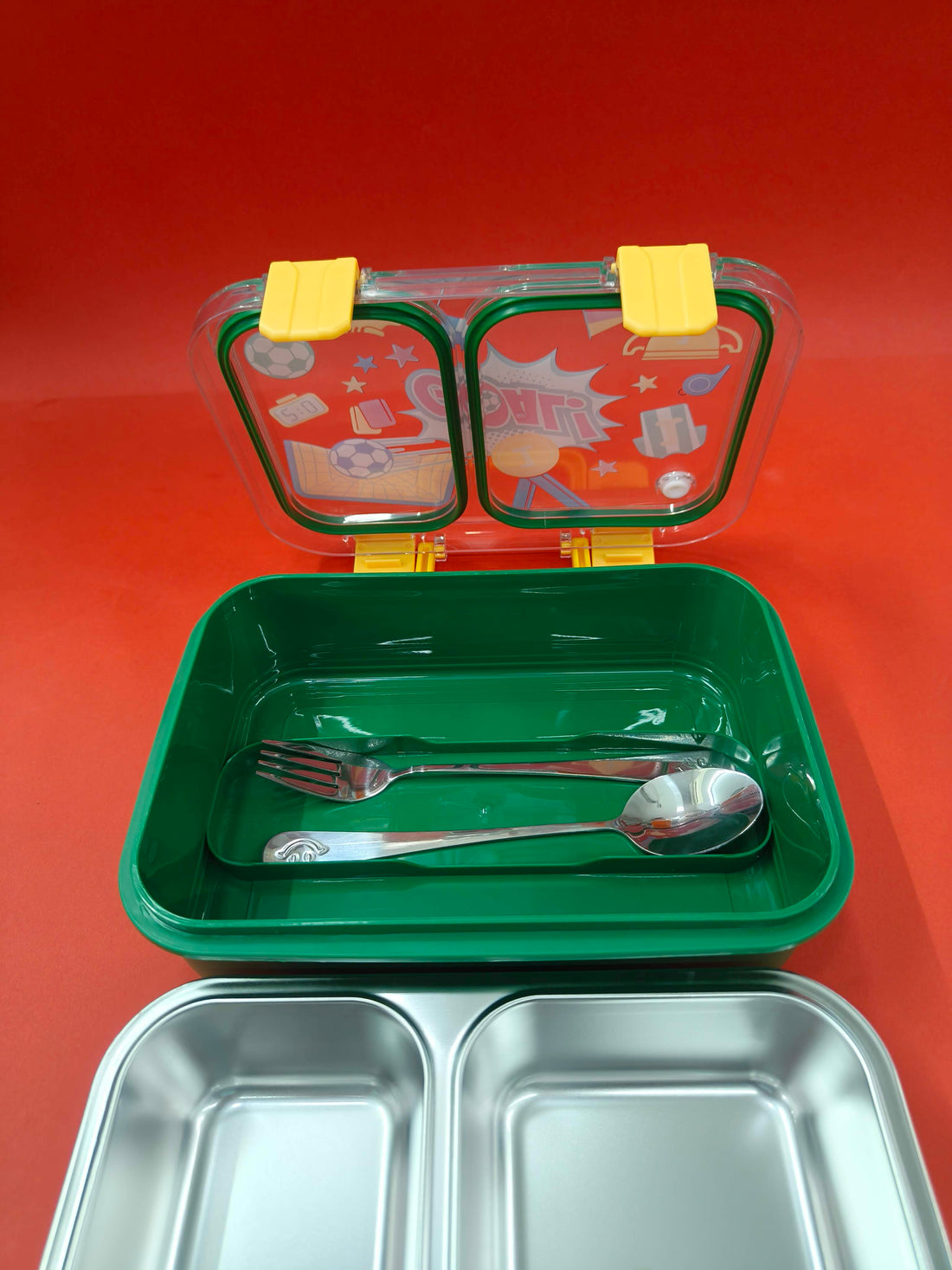 Leak-Proof 2 Compartment Stainless Steel Lunch Box for Kids | BPA-Free Bento Box for School, Travel & Picnics | Compact 700 ml Food Container with Transparent