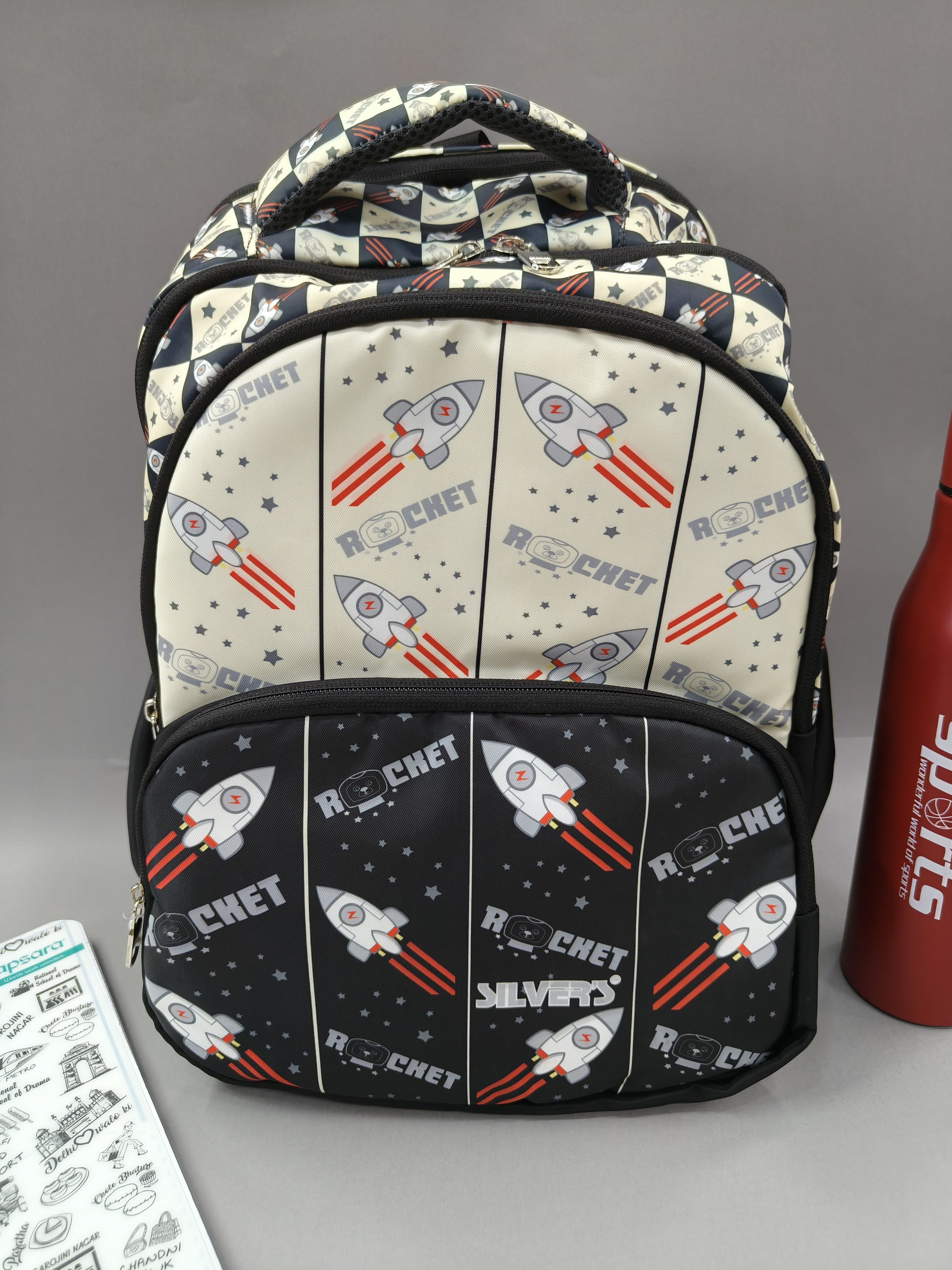 Premium Rocket and Football-Print School Bag for Kids | Spacious Interiors | 15" Casual Backpack Perfect for School, College, Everyday Use