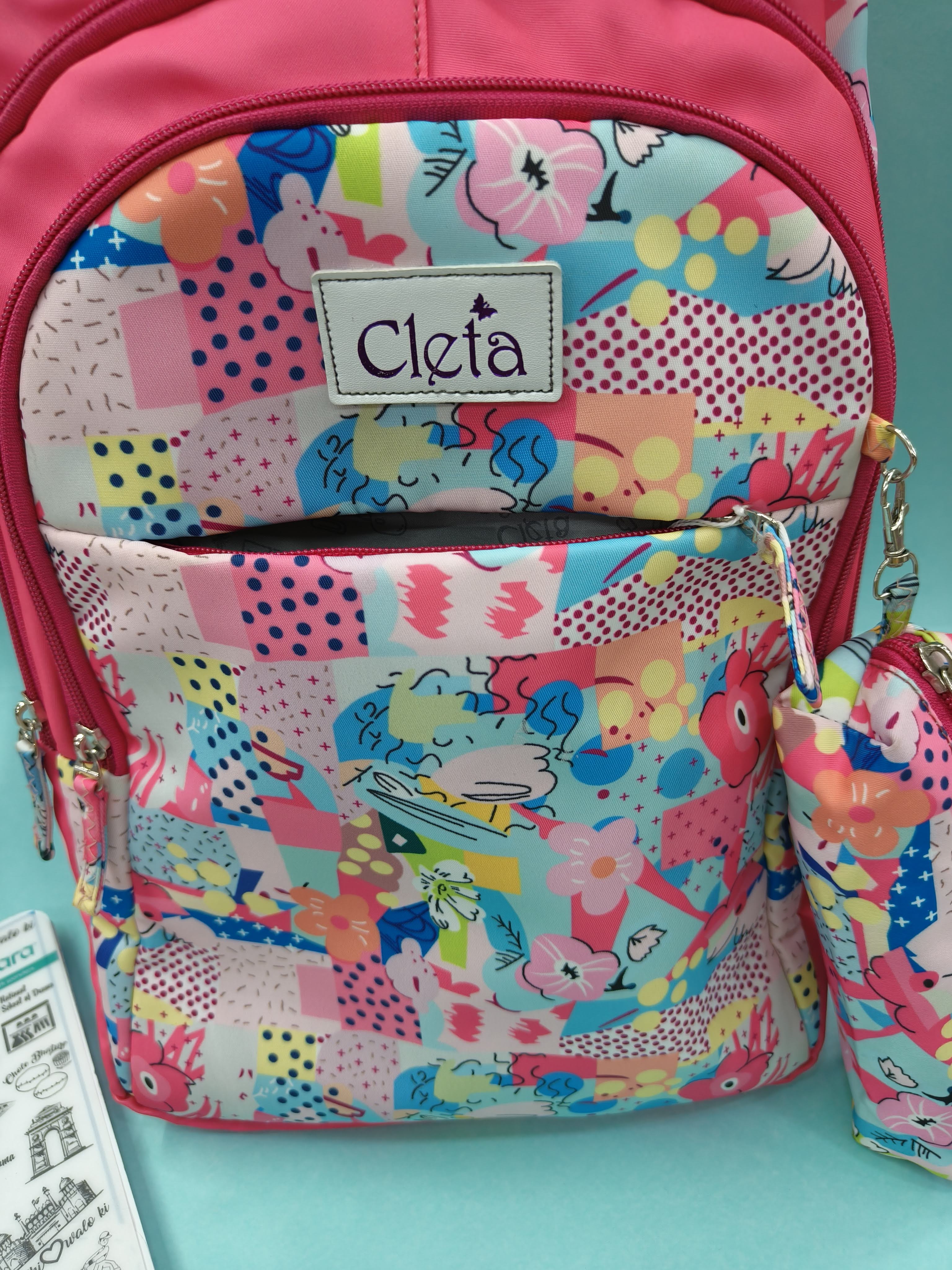 Premium Multi-Print School Bag for Girls and Kids | Spacious Interiors Casual Backpack Perfect for School, Everyday Use - Includes Free Stationery Pouch | 2 in 1 Backpack for Kids | 4 Zip School Bag for Kids