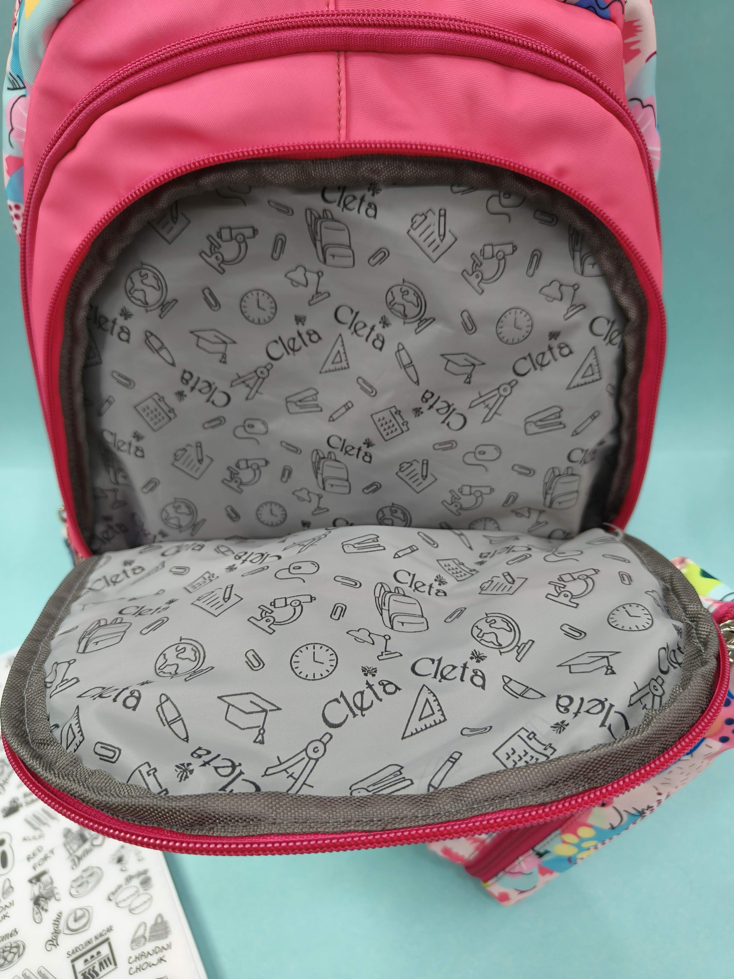 Premium Multi-Print School Bag for Girls and Kids | Spacious Interiors Casual Backpack Perfect for School, Everyday Use - Includes Free Stationery Pouch | 2 in 1 Backpack for Kids | 4 Zip School Bag for Kids